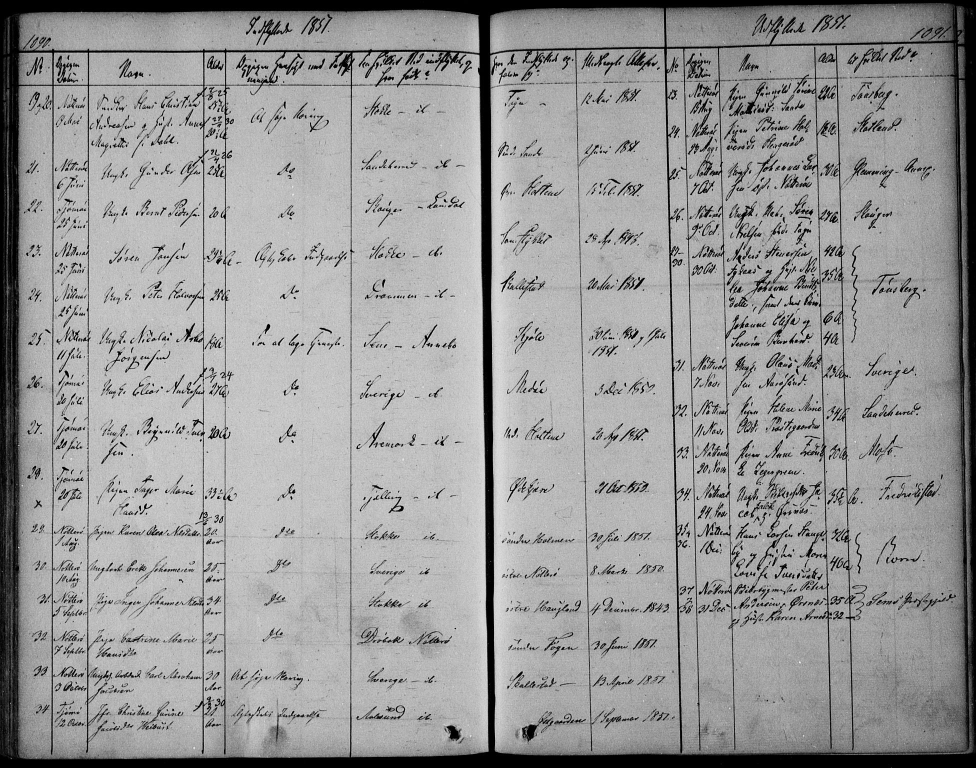 Nøtterøy kirkebøker, AV/SAKO-A-354/F/Fa/L0005: Parish register (official) no. I 5, 1839-1852, p. 1090-1091