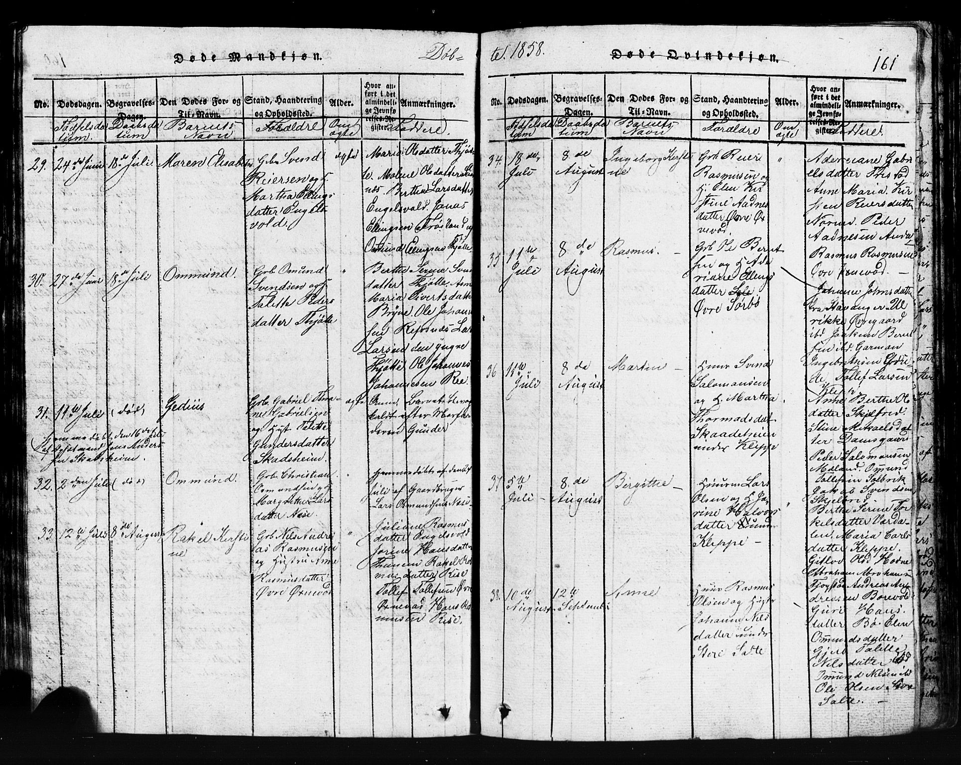 Klepp sokneprestkontor, AV/SAST-A-101803/001/3/30BB/L0001: Parish register (copy) no.  B 1, 1816-1859, p. 161
