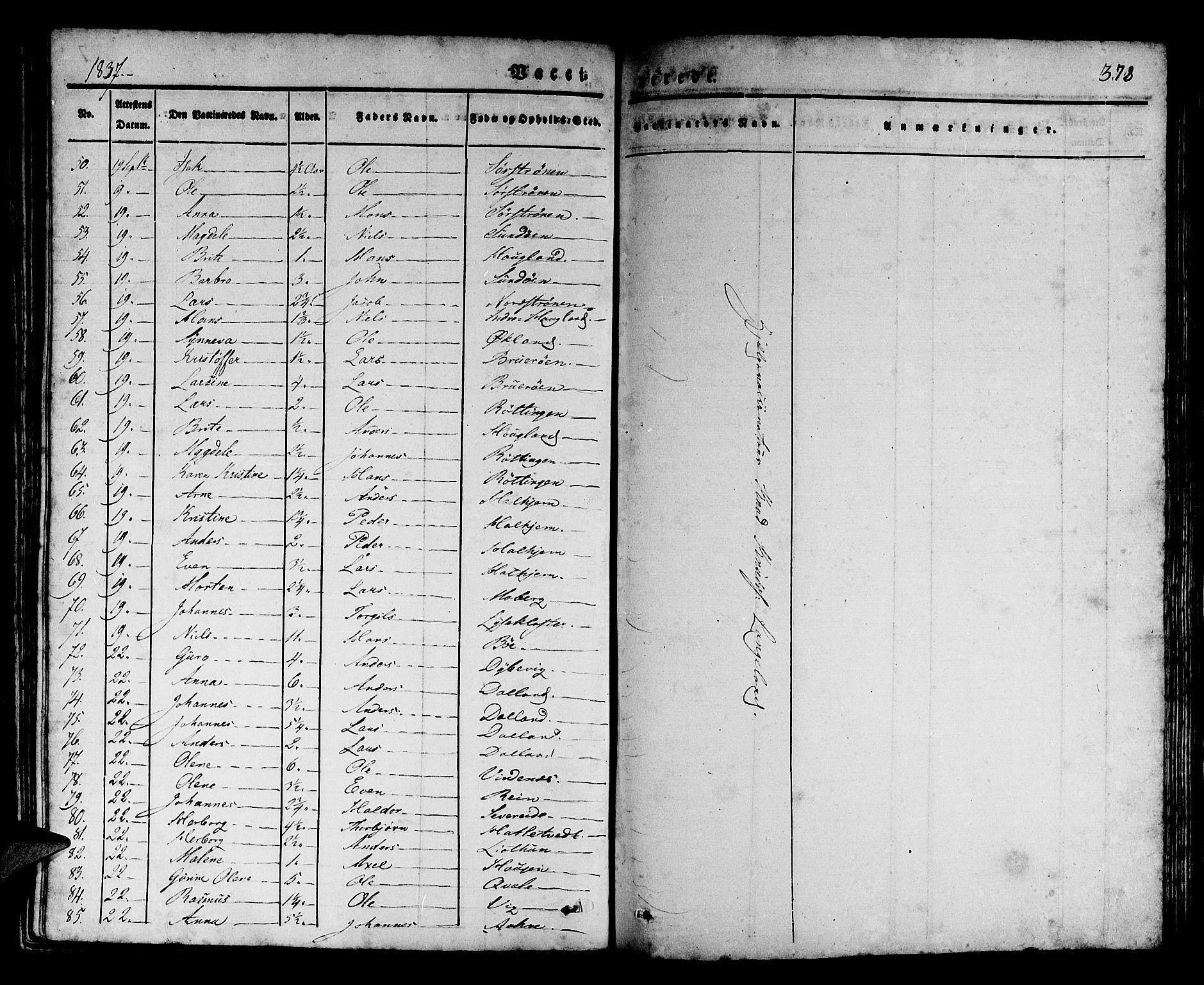 Os sokneprestembete, AV/SAB-A-99929: Parish register (official) no. A 14, 1826-1839, p. 378