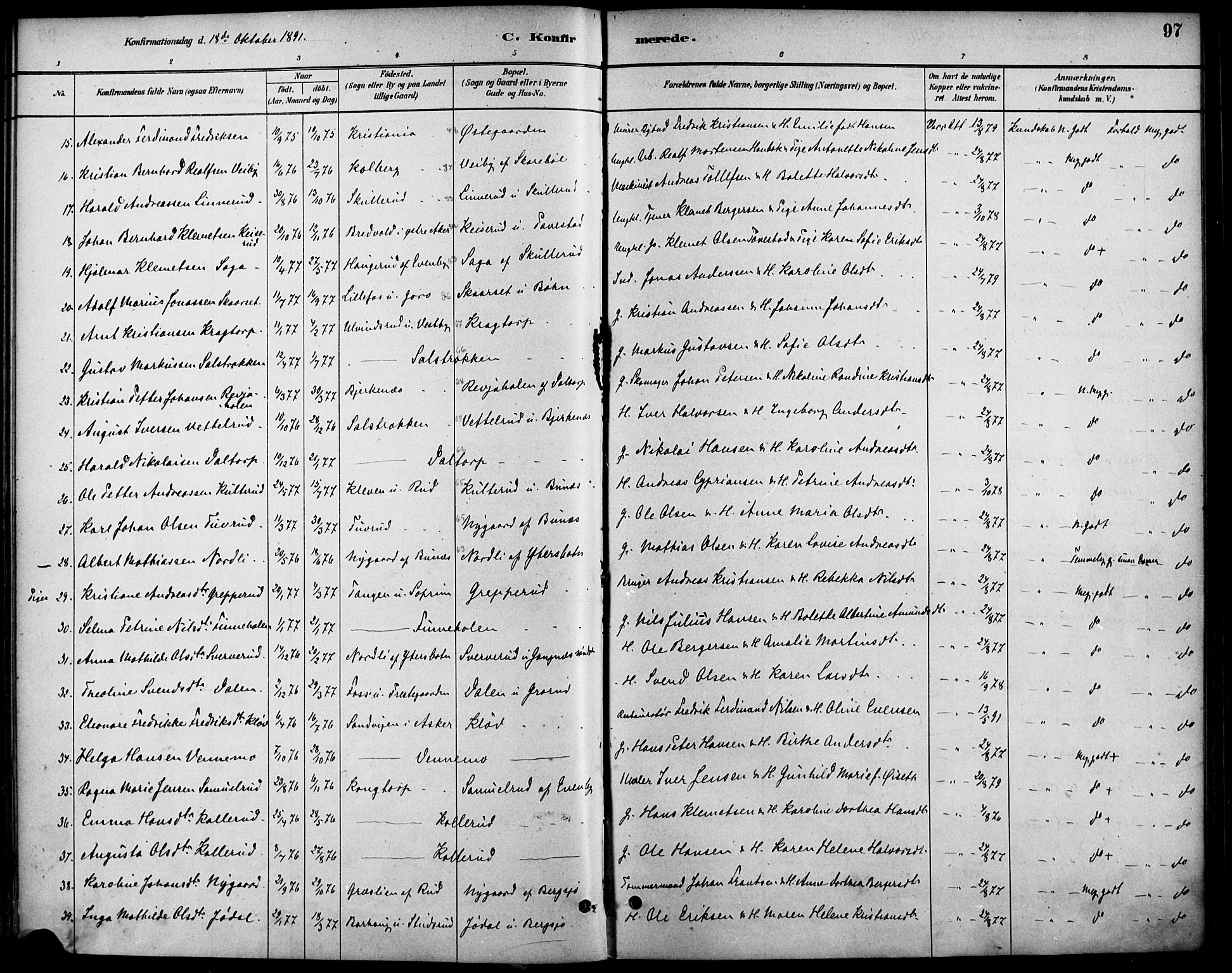 Høland prestekontor Kirkebøker, SAO/A-10346a/F/Fb/L0001: Parish register (official) no. II 1, 1880-1897, p. 97