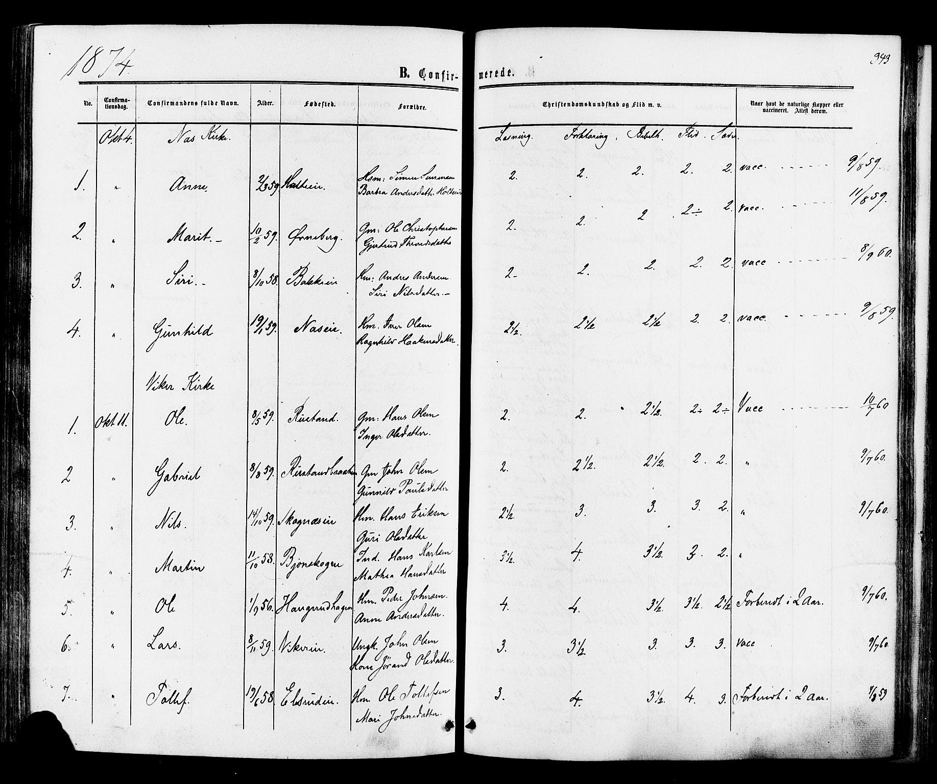 Ådal kirkebøker, AV/SAKO-A-248/F/Fa/L0001: Parish register (official) no. I 1, 1857-1883, p. 343