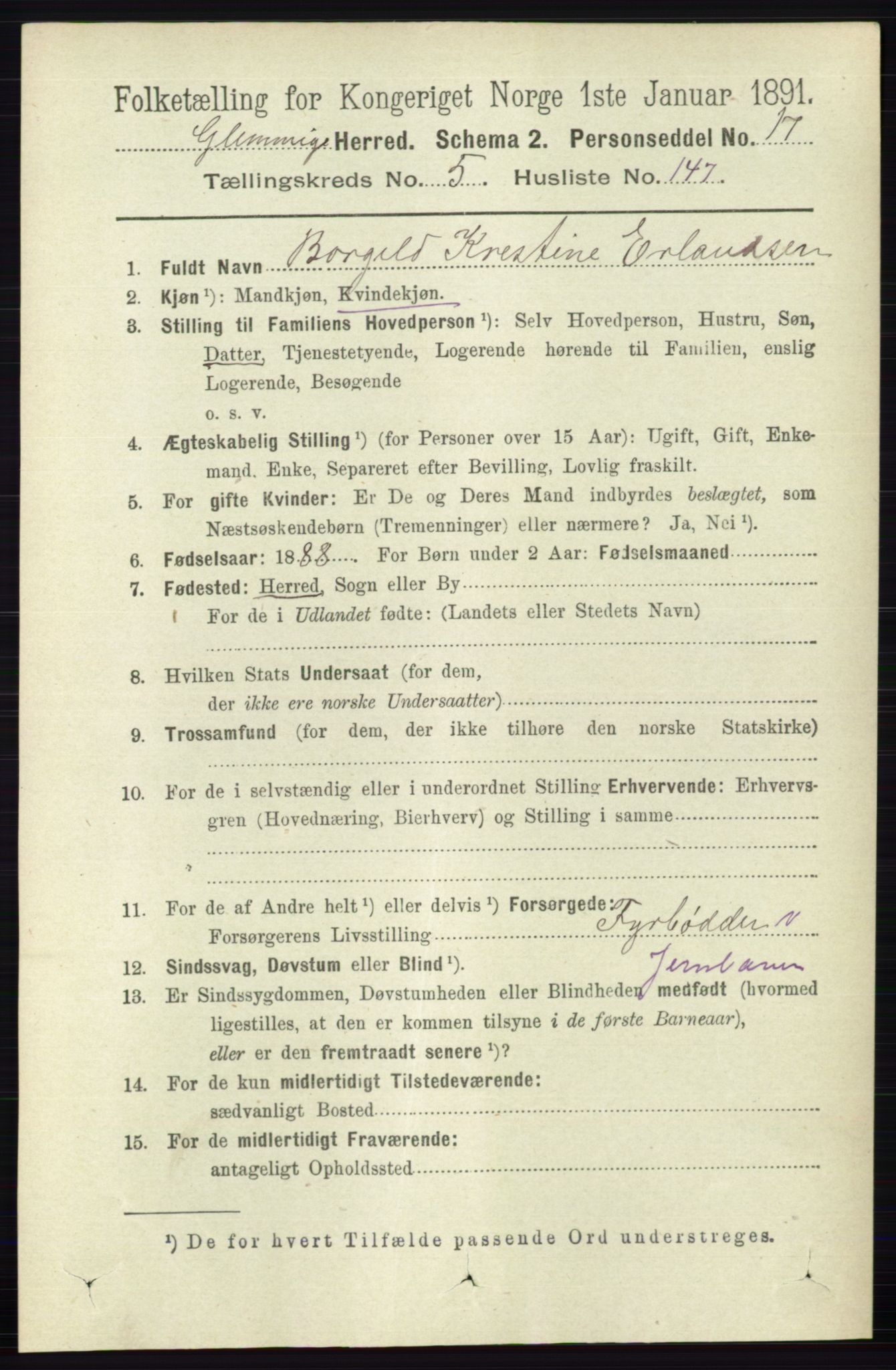 RA, 1891 census for 0132 Glemmen, 1891, p. 7300