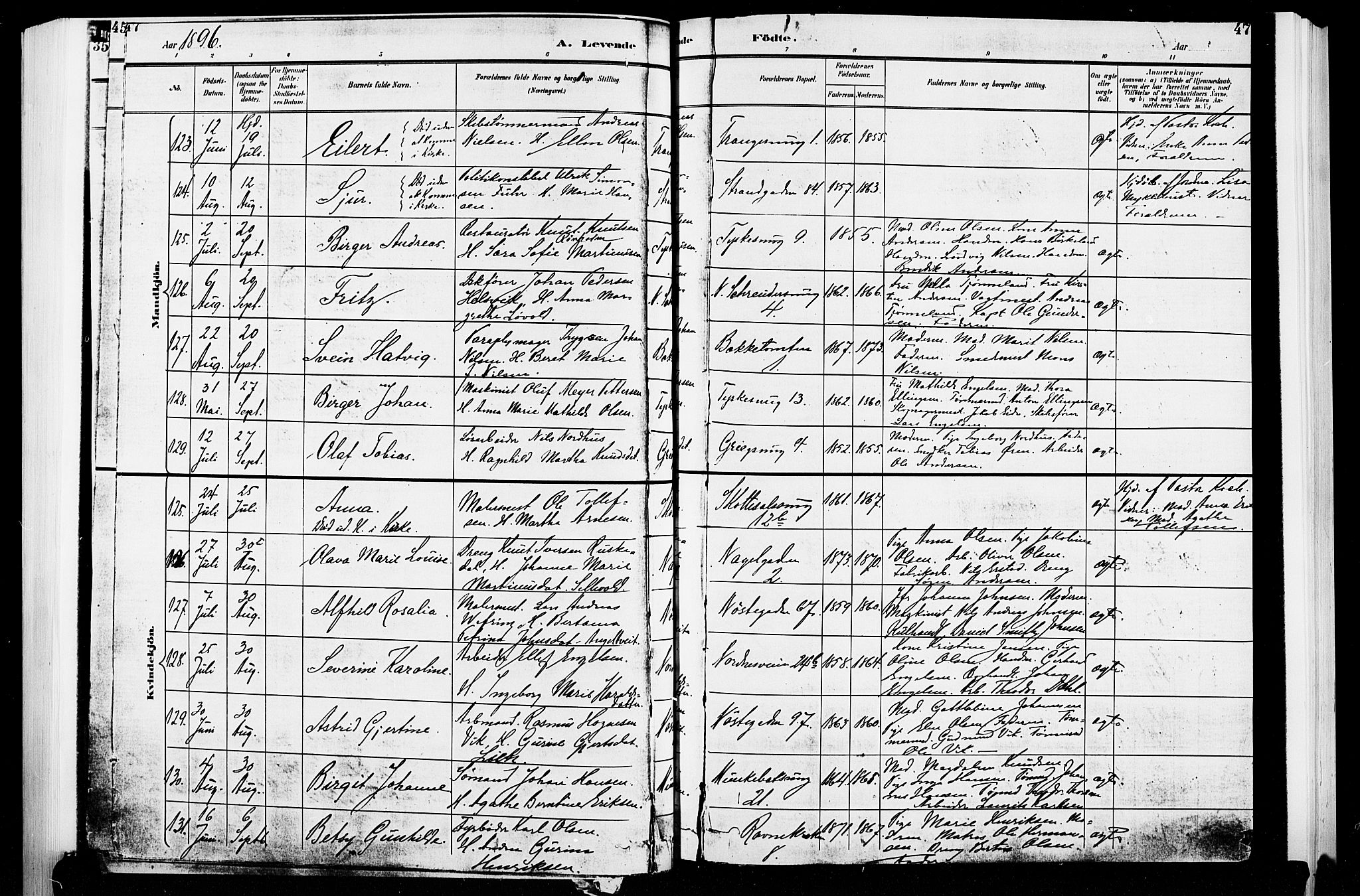 Nykirken Sokneprestembete, AV/SAB-A-77101/H/Hab: Parish register (copy) no. B 3, 1895-1899, p. 47