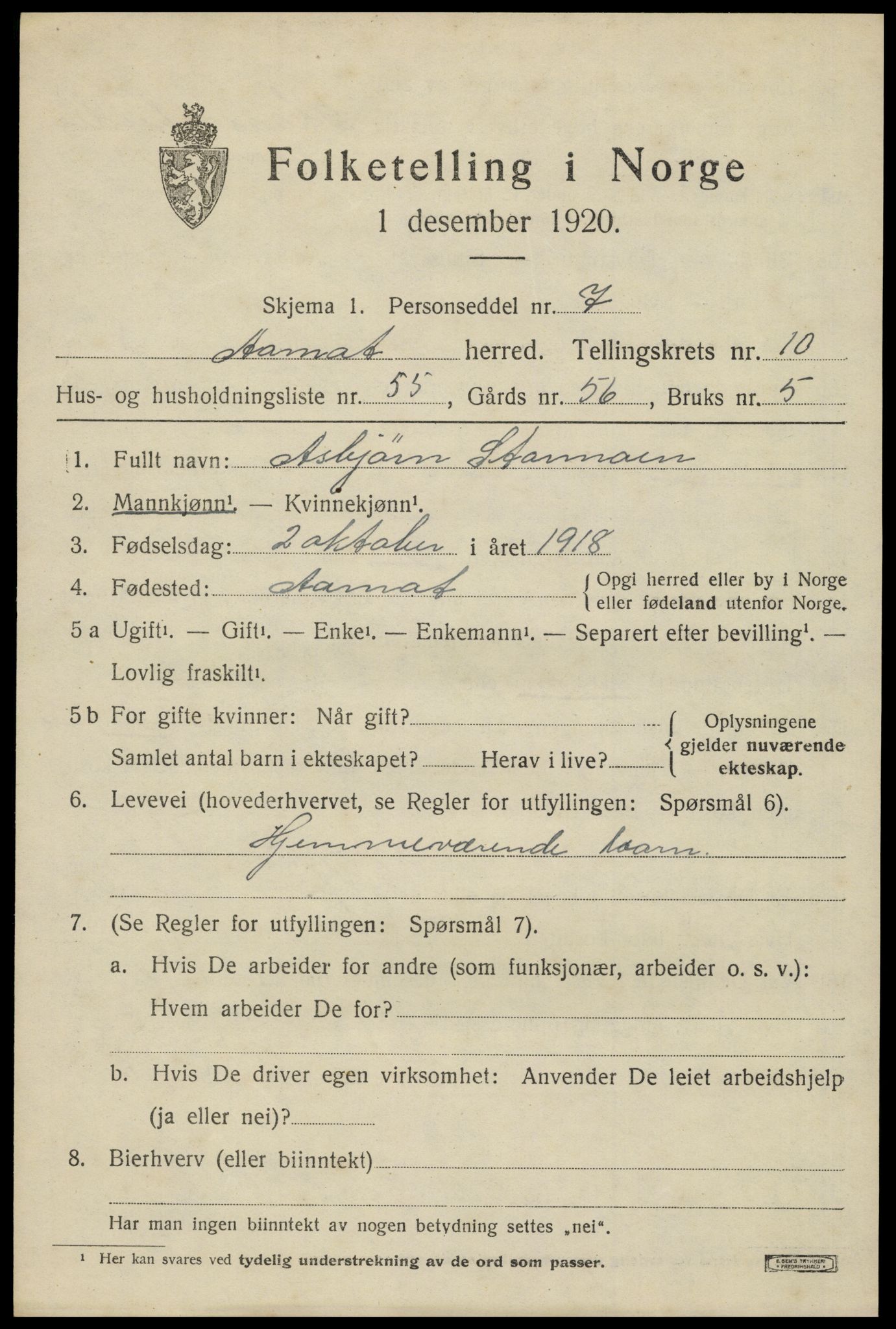 SAH, 1920 census for Åmot, 1920, p. 9373