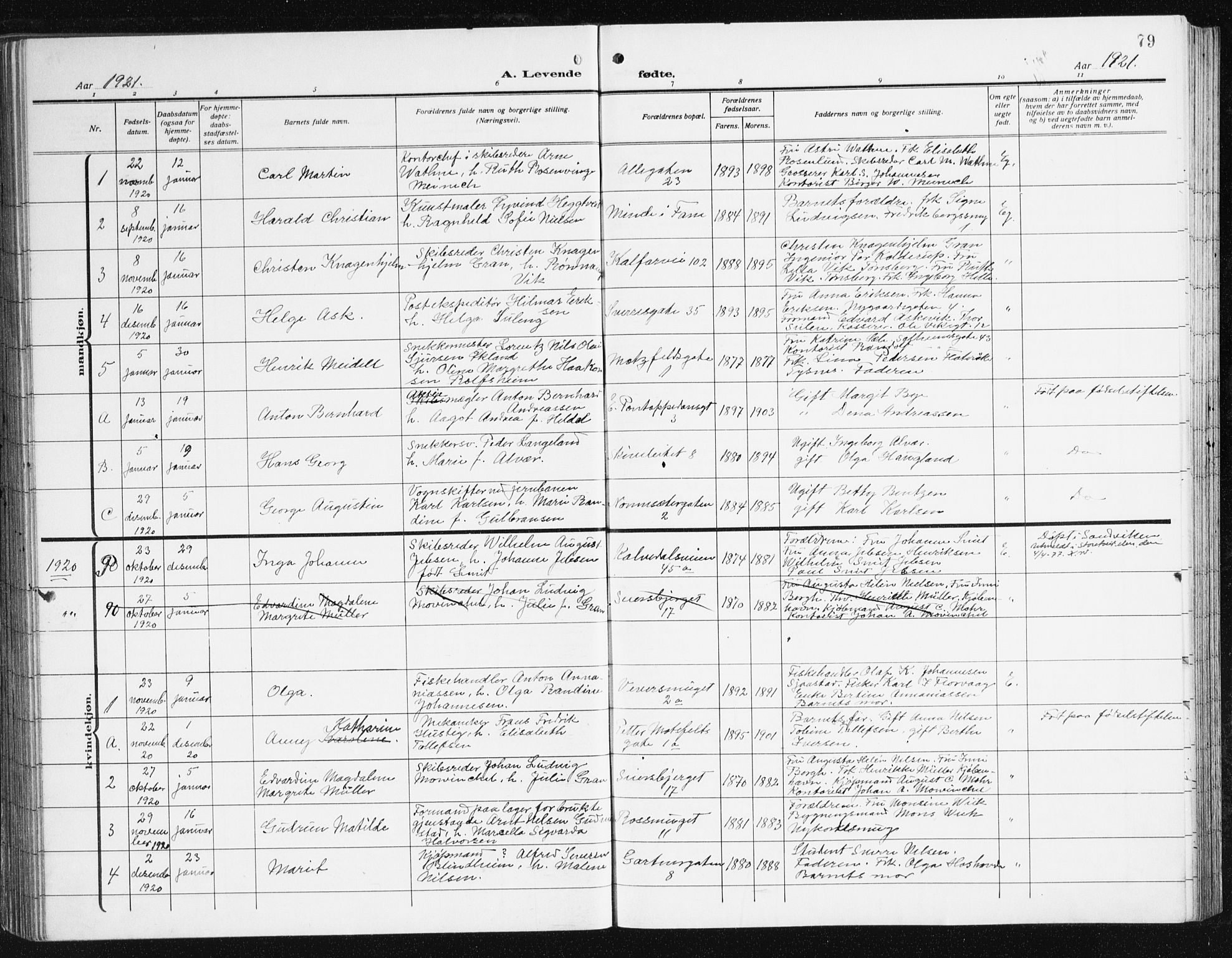 Domkirken sokneprestembete, AV/SAB-A-74801/H/Hab/L0018: Parish register (copy) no. B 11, 1915-1942, p. 79
