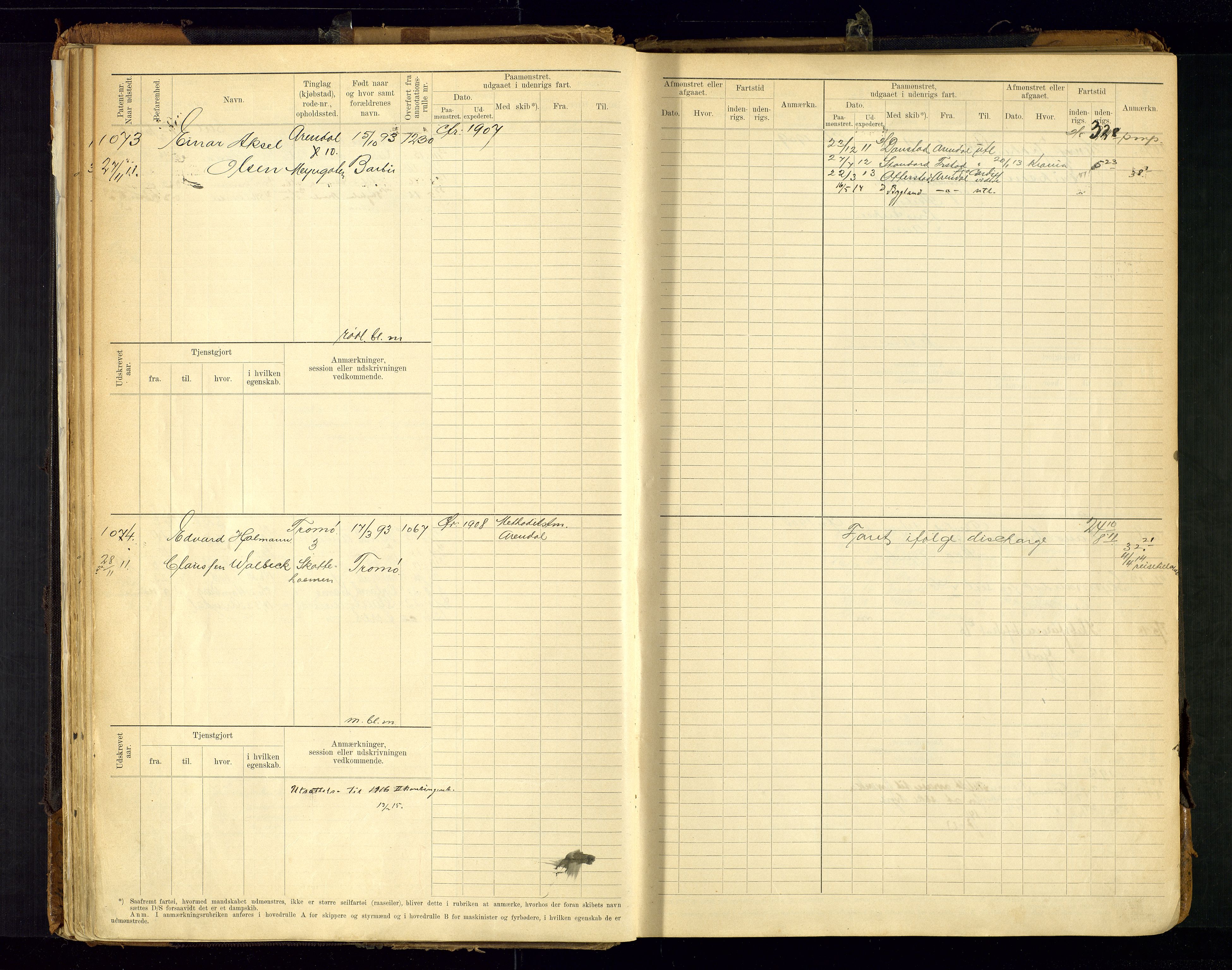 Arendal mønstringskrets, SAK/2031-0012/F/Fb/L0021: Hovedrulle A nr 969-1465, S-19, 1910-1914, p. 57