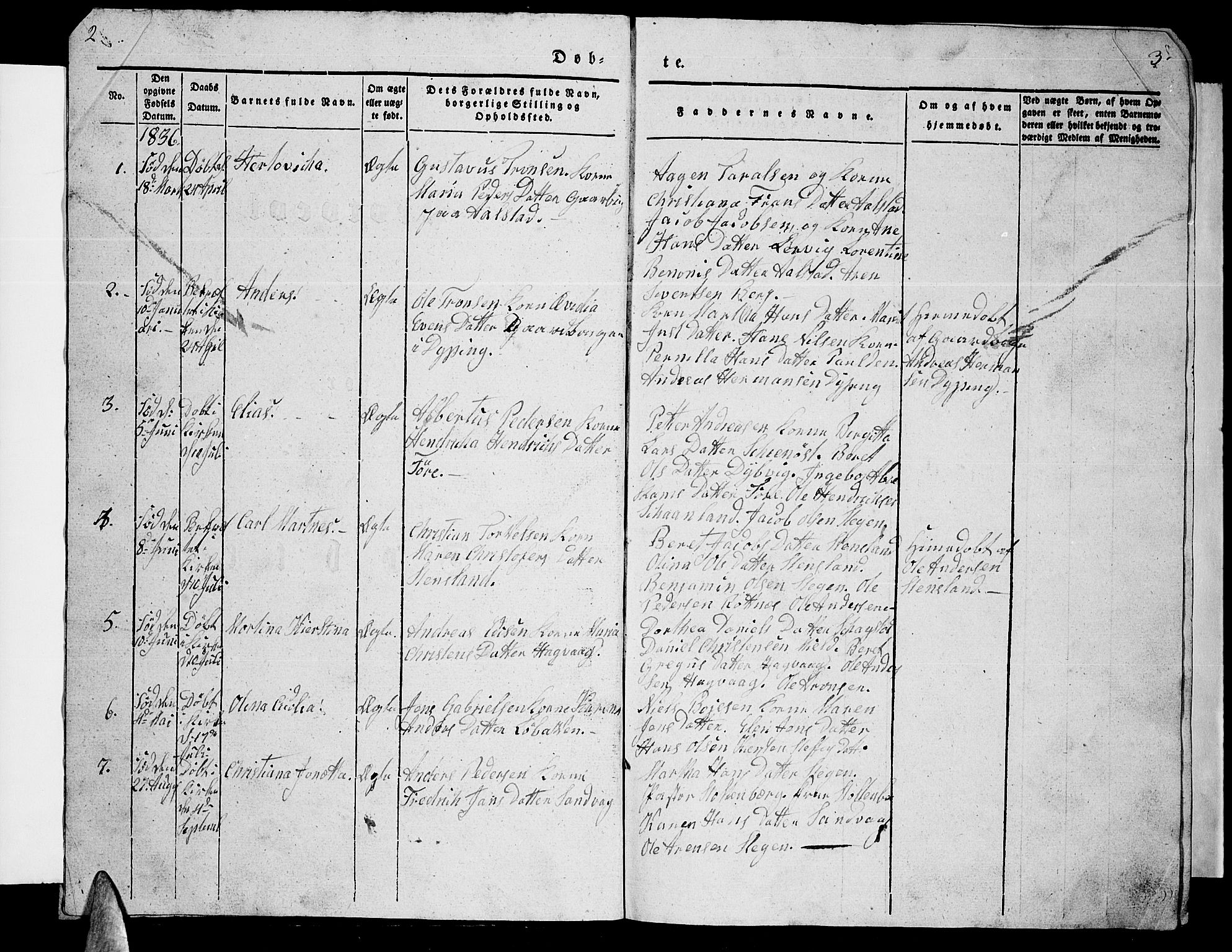 Ministerialprotokoller, klokkerbøker og fødselsregistre - Nordland, AV/SAT-A-1459/855/L0813: Parish register (copy) no. 855C02, 1836-1850, p. 2-3