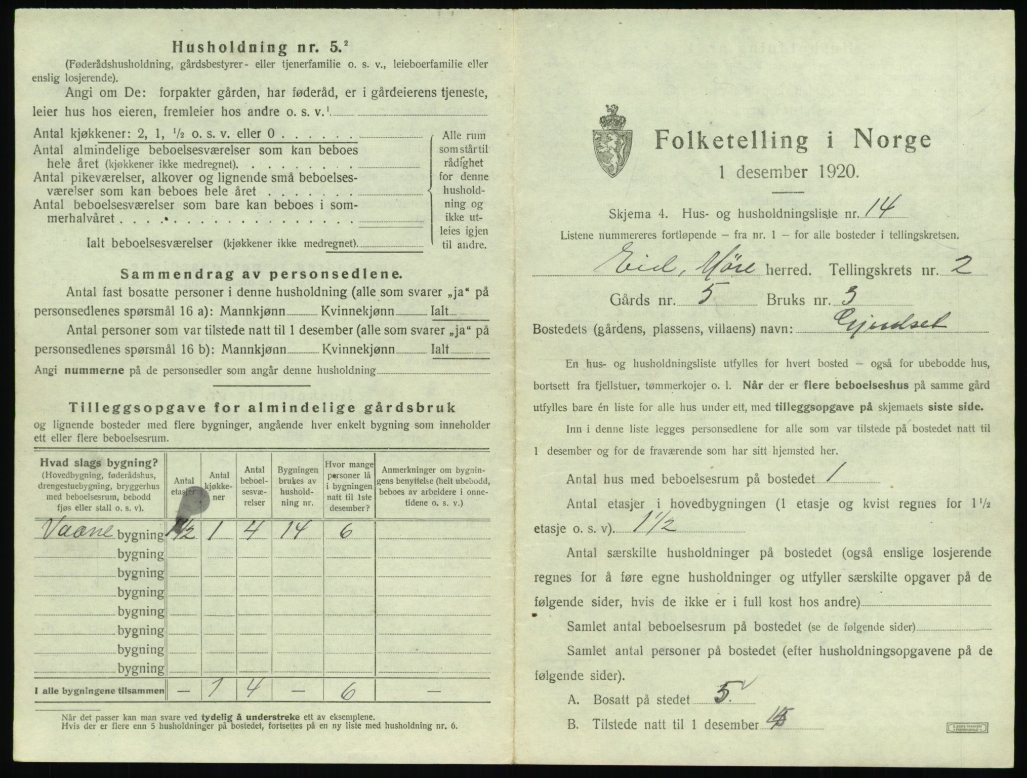 SAT, 1920 census for Eid, 1920, p. 107