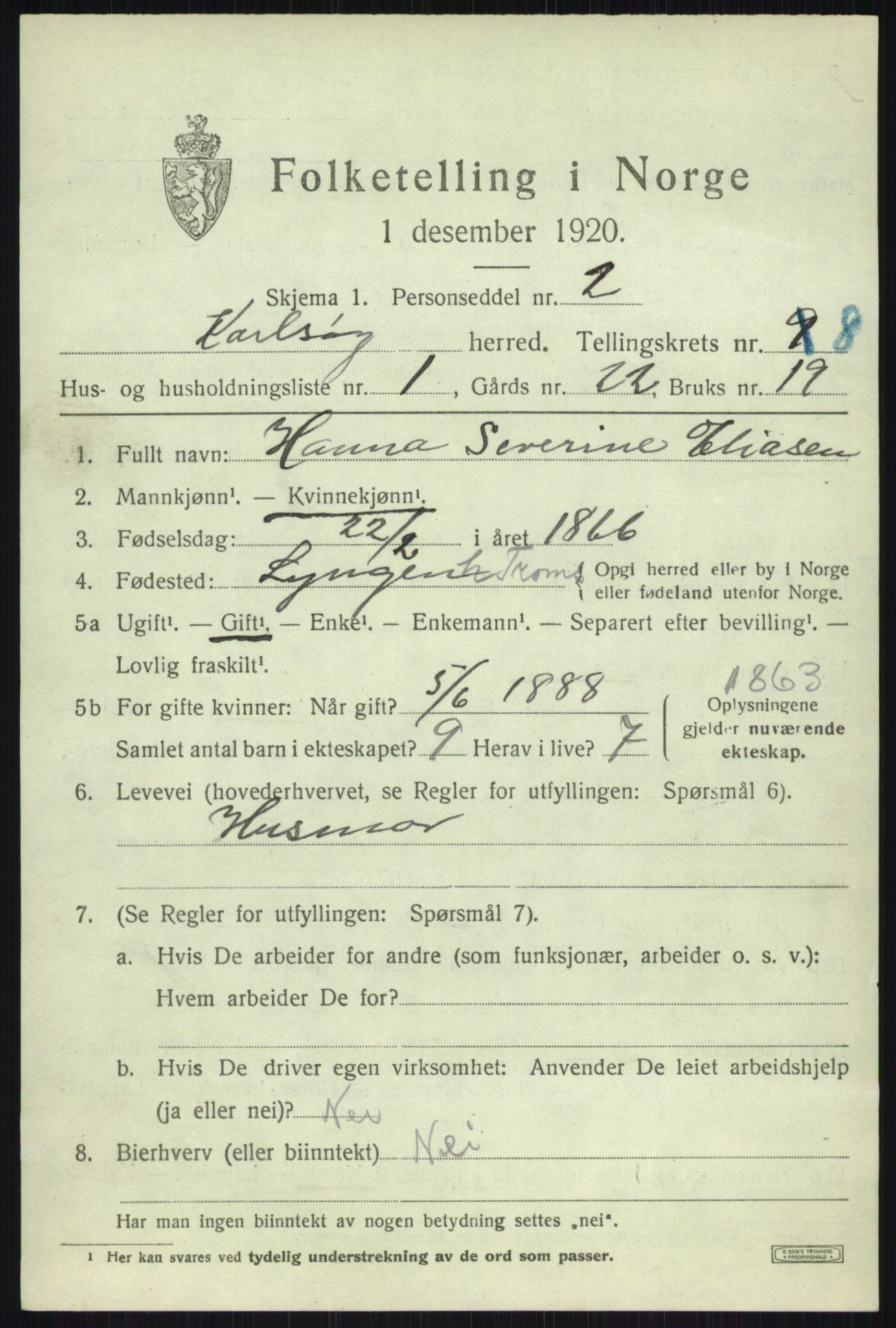 SATØ, 1920 census for Karlsøy, 1920, p. 2893