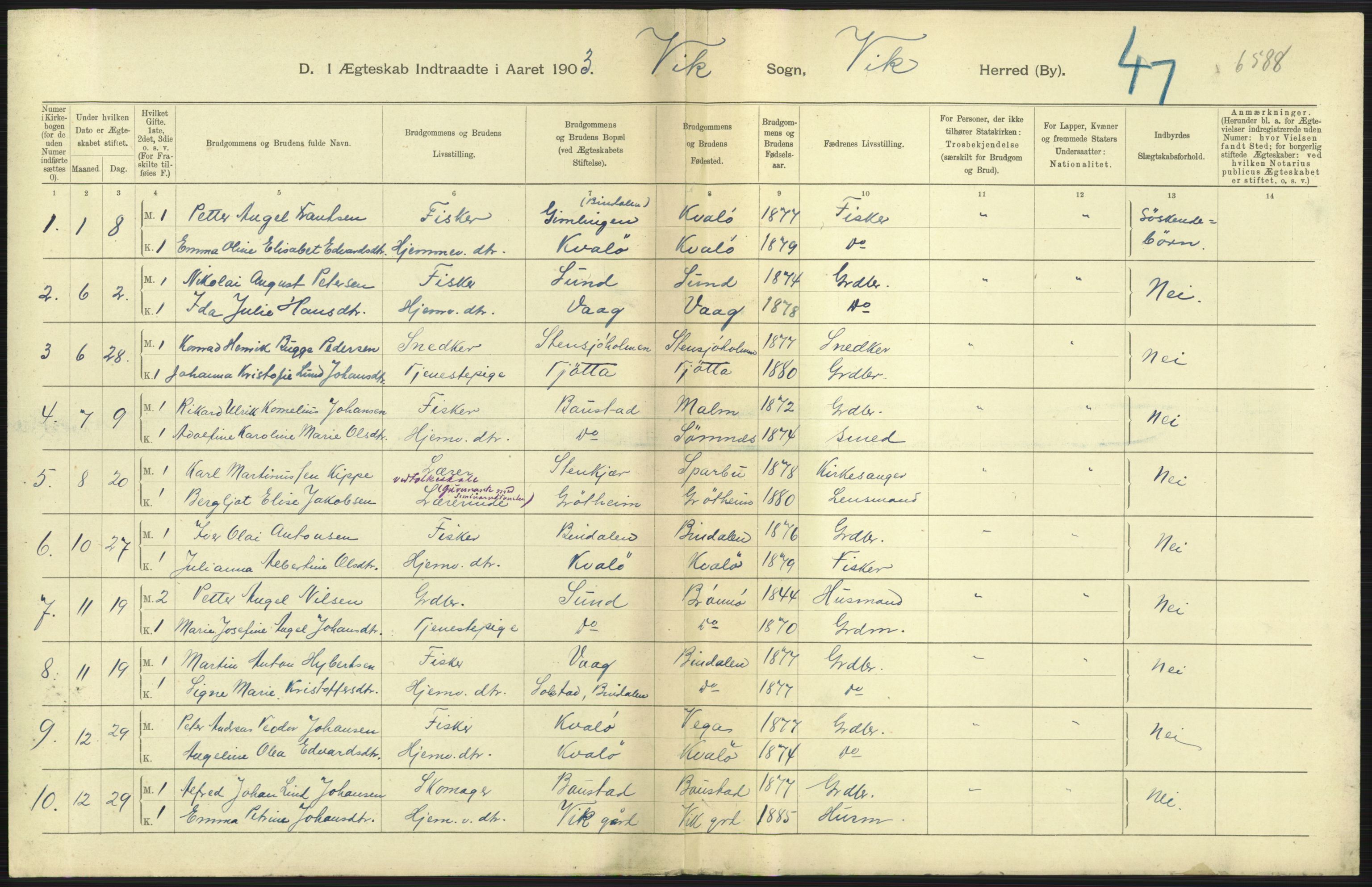 Statistisk sentralbyrå, Sosiodemografiske emner, Befolkning, AV/RA-S-2228/D/Df/Dfa/Dfaa/L0019: Nordlands amt: Fødte, gifte, døde., 1903, p. 49