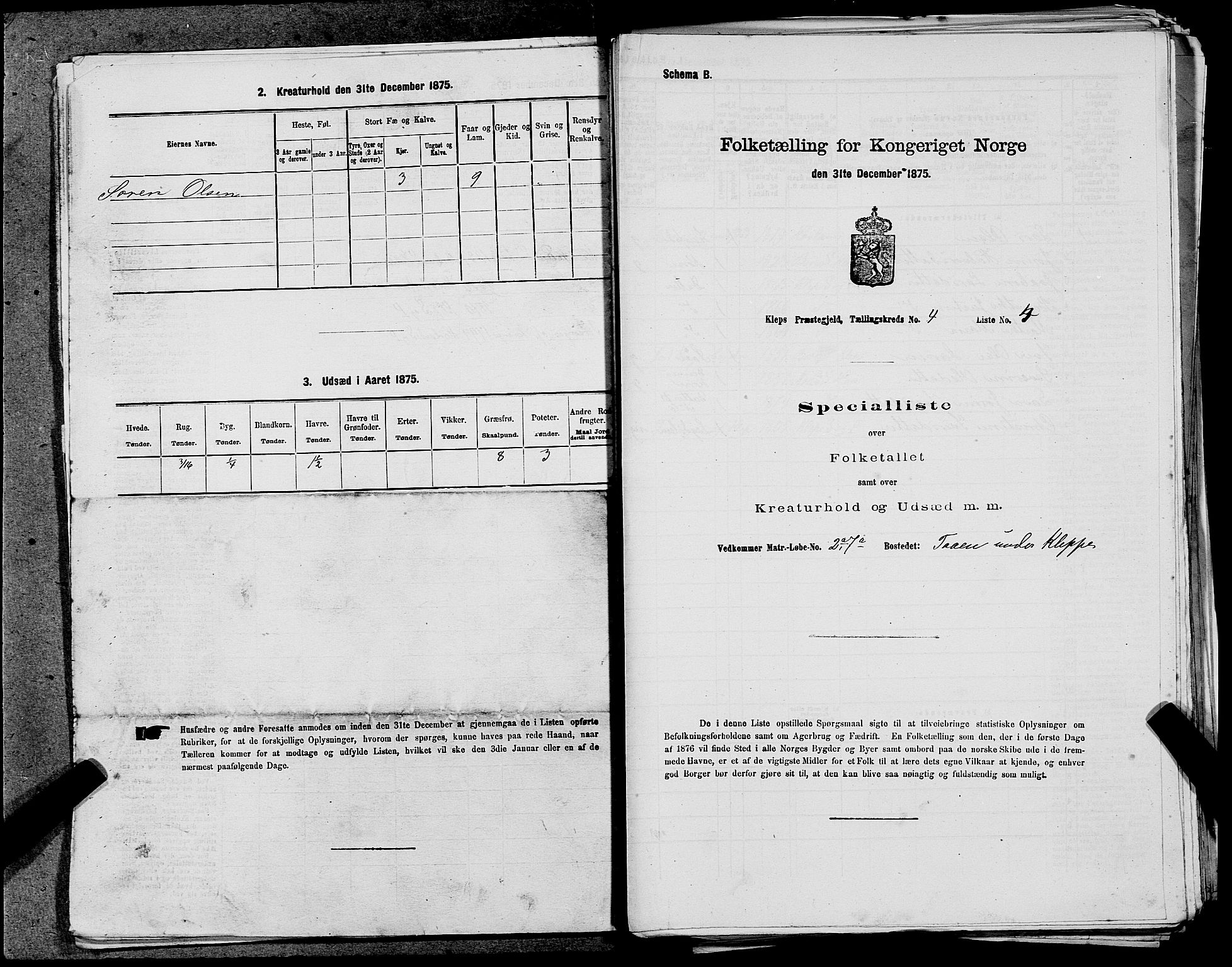 SAST, 1875 census for 1120P Klepp, 1875, p. 361