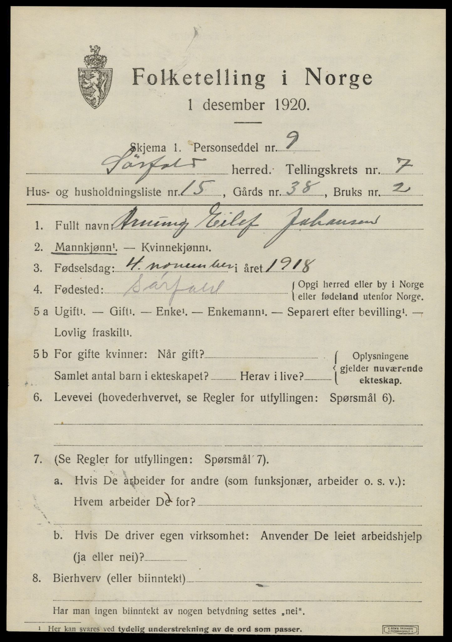 SAT, 1920 census for Sørfold, 1920, p. 4073