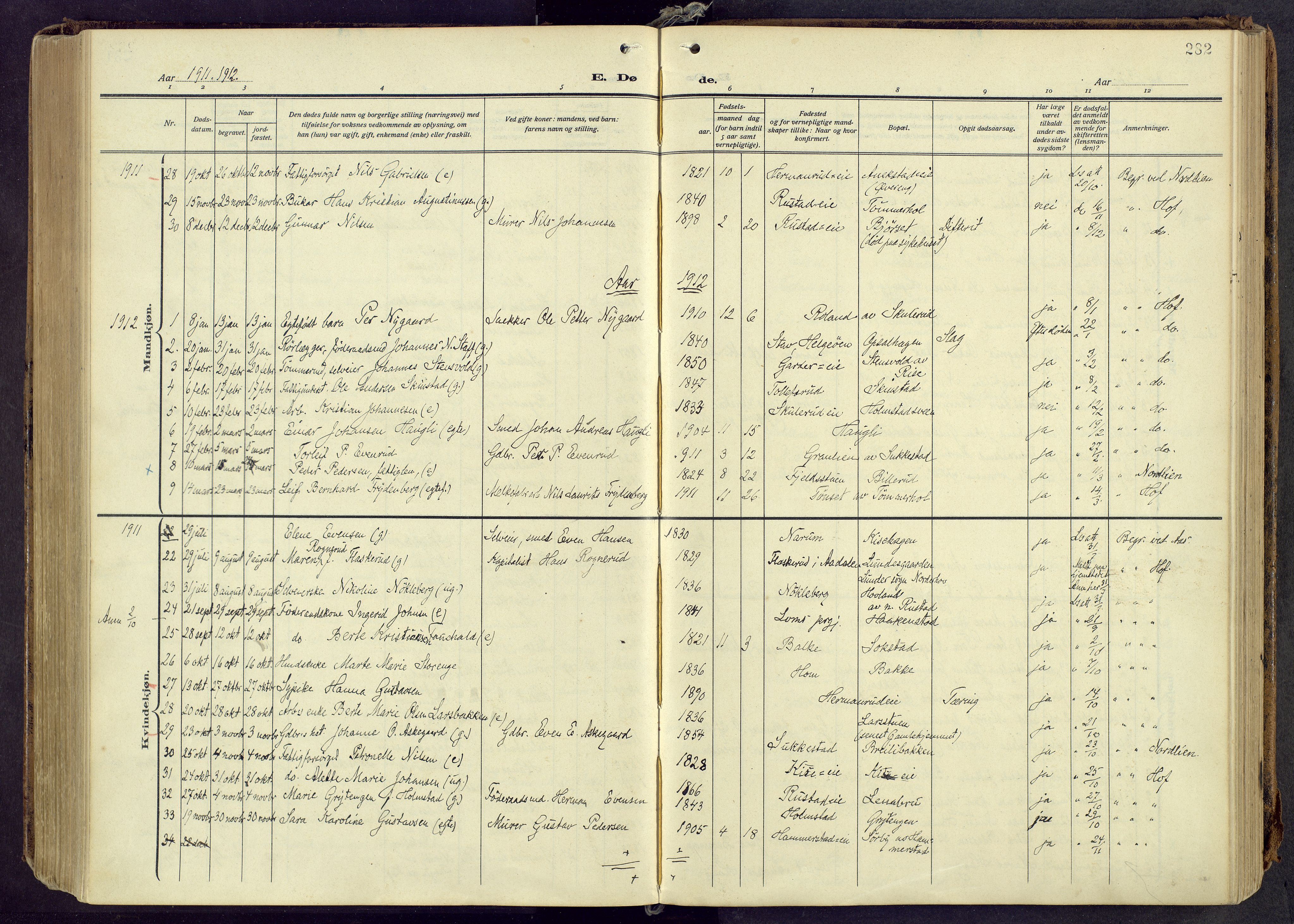 Østre Toten prestekontor, AV/SAH-PREST-104/H/Ha/Haa/L0010: Parish register (official) no. 10, 1910-1920, p. 282