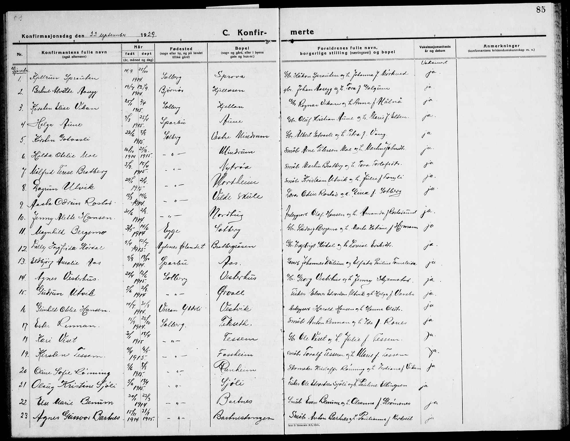 Ministerialprotokoller, klokkerbøker og fødselsregistre - Nord-Trøndelag, AV/SAT-A-1458/741/L0403: Parish register (copy) no. 741C04, 1925-1944, p. 85