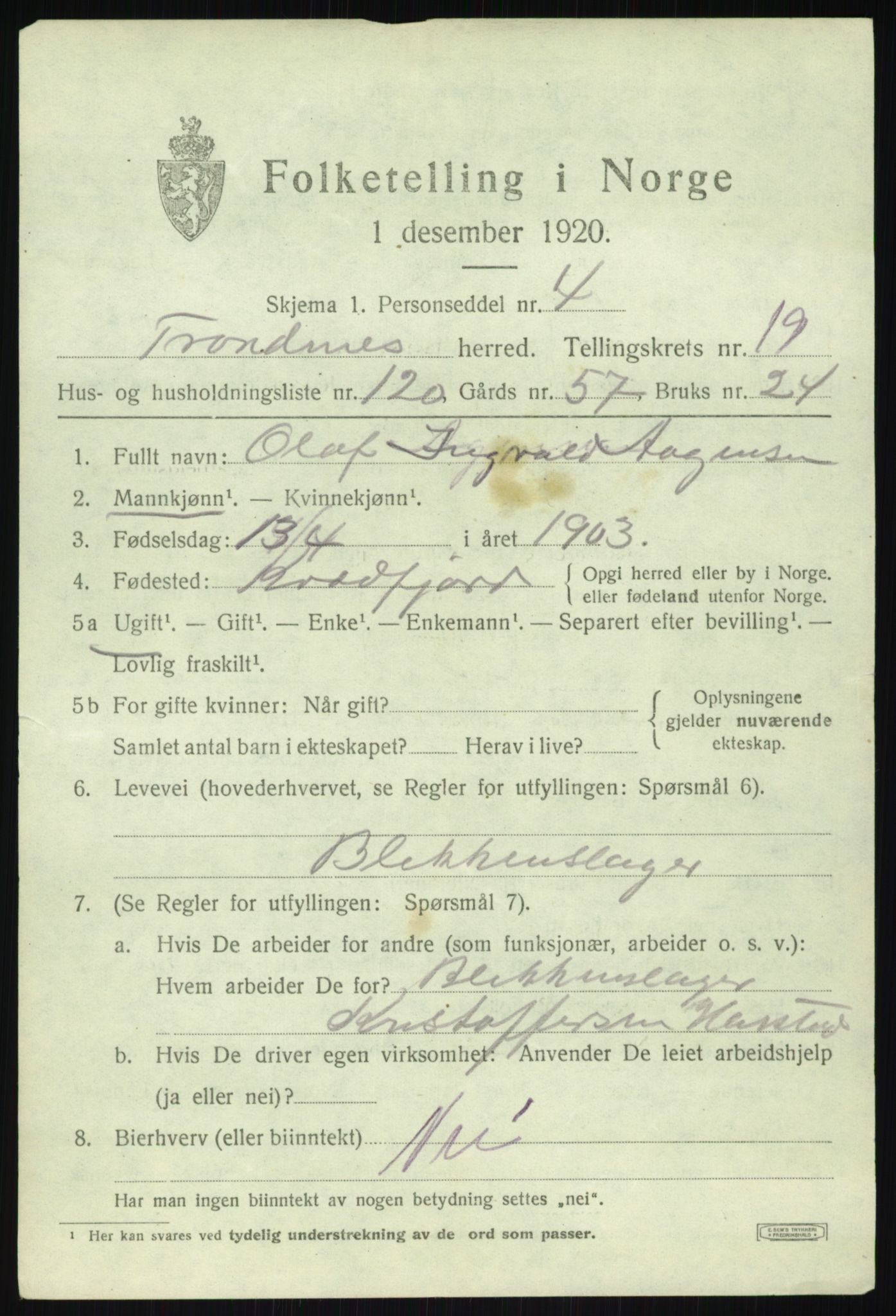 SATØ, 1920 census for Trondenes, 1920, p. 15380