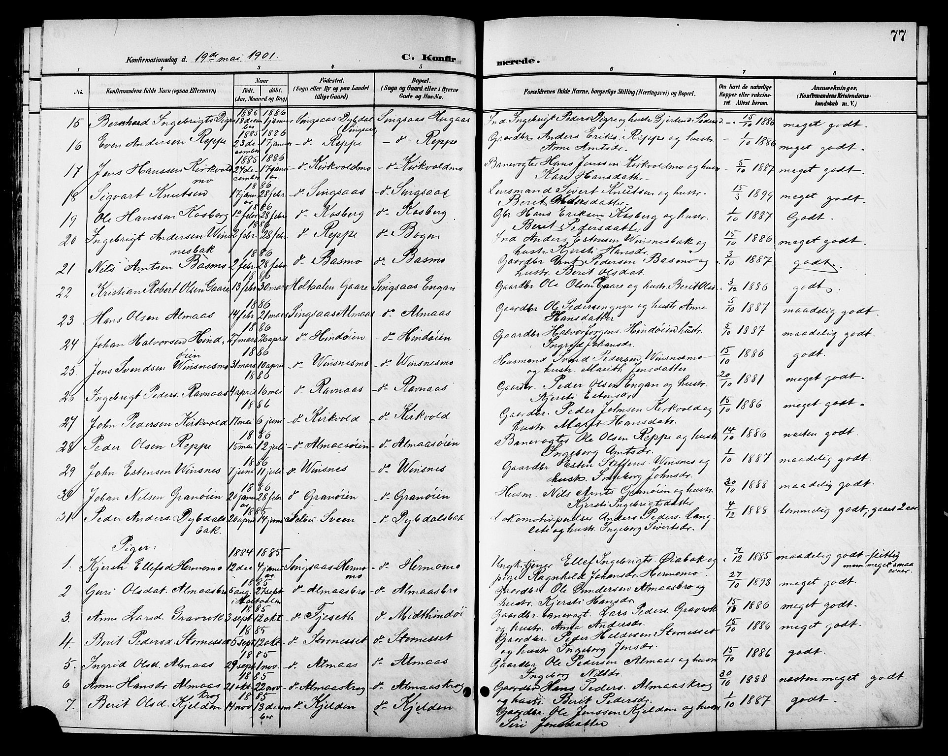 Ministerialprotokoller, klokkerbøker og fødselsregistre - Sør-Trøndelag, SAT/A-1456/688/L1029: Parish register (copy) no. 688C04, 1899-1915, p. 77