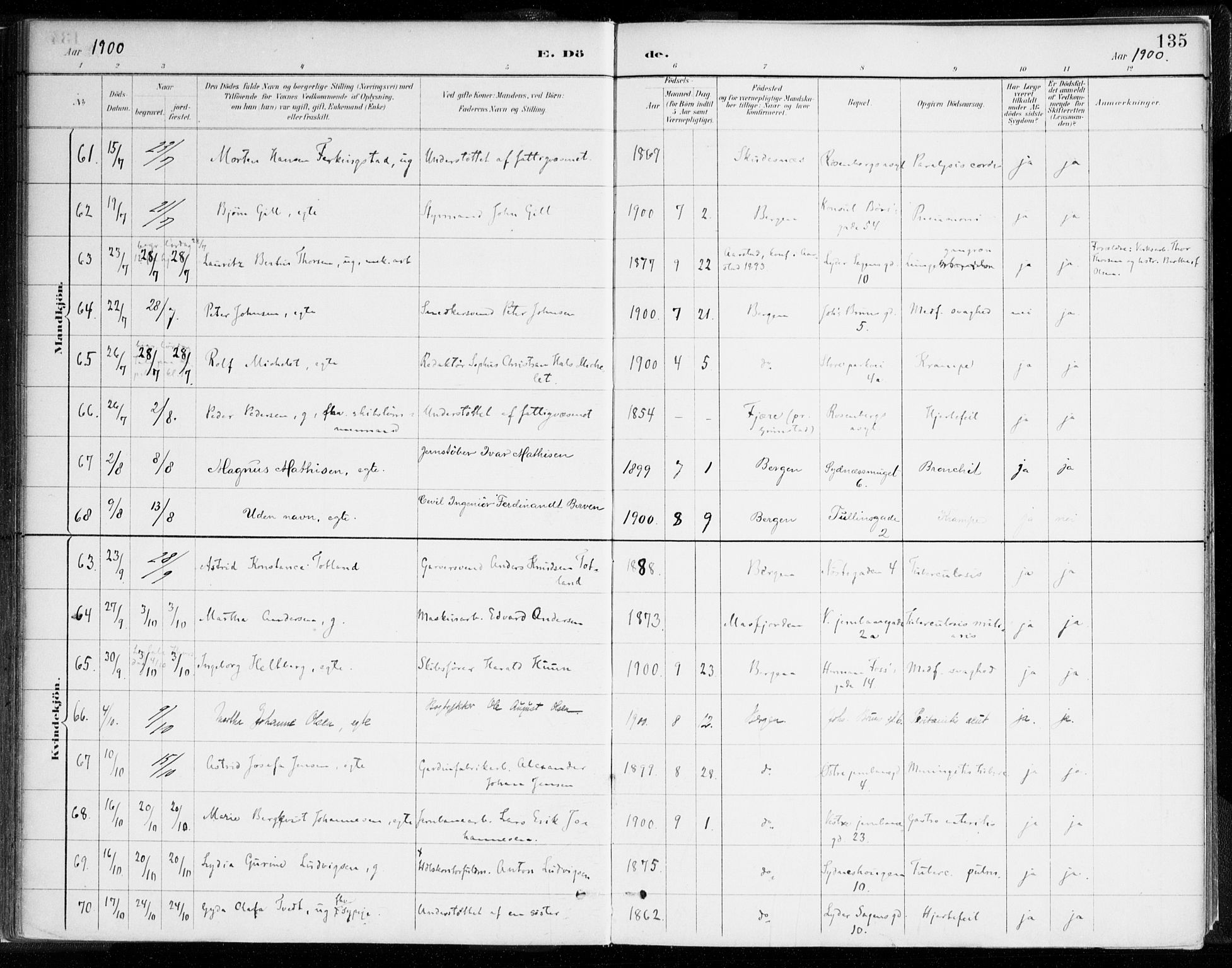 Johanneskirken sokneprestembete, AV/SAB-A-76001/H/Haa/L0019: Parish register (official) no. E 1, 1885-1915, p. 135