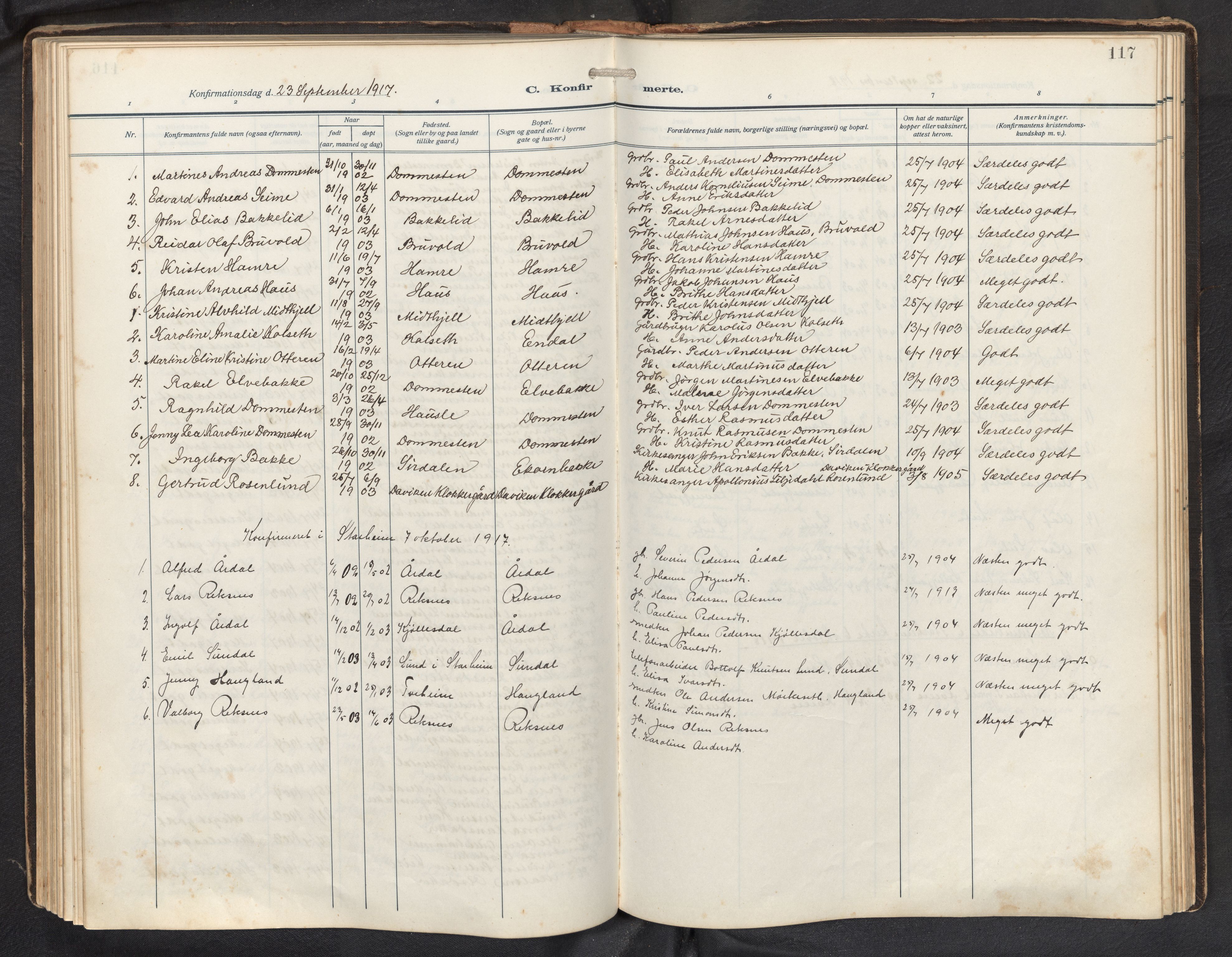 Davik sokneprestembete, AV/SAB-A-79701/H/Hab/Haba/L0003: Parish register (copy) no. A 3, 1912-1947, p. 116b-117a