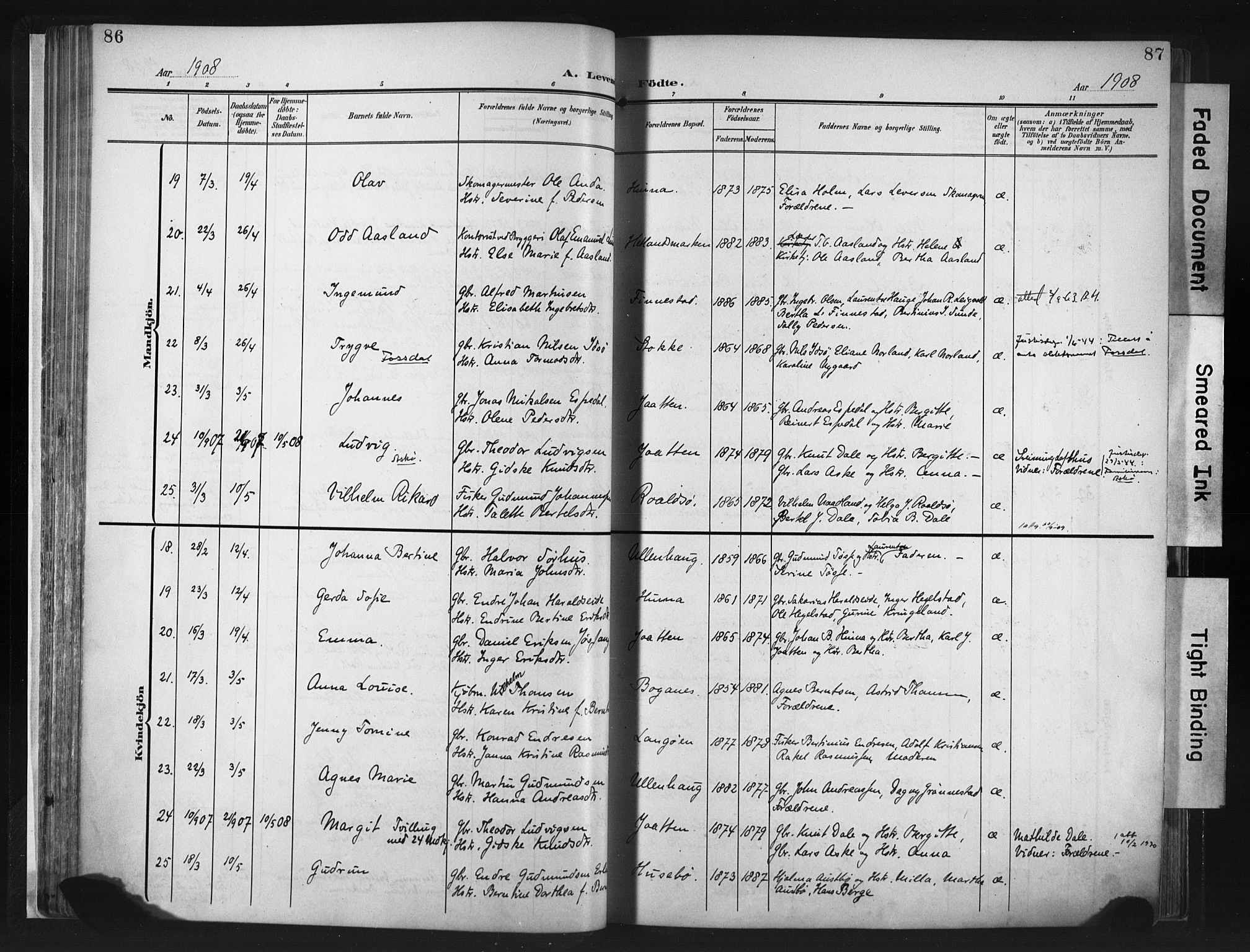 Hetland sokneprestkontor, SAST/A-101826/30/30BA/L0013: Parish register (official) no. A 13, 1904-1918, p. 86-87