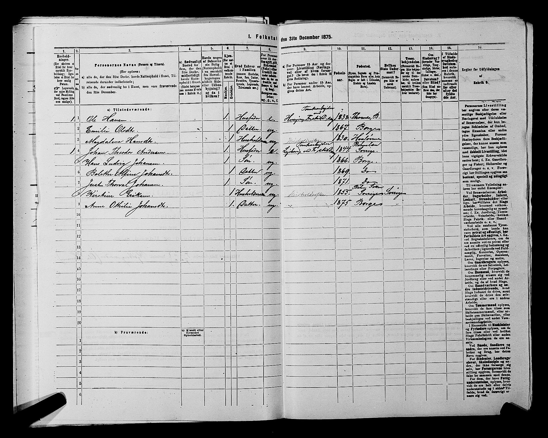 RA, 1875 census for 0113P Borge, 1875, p. 364