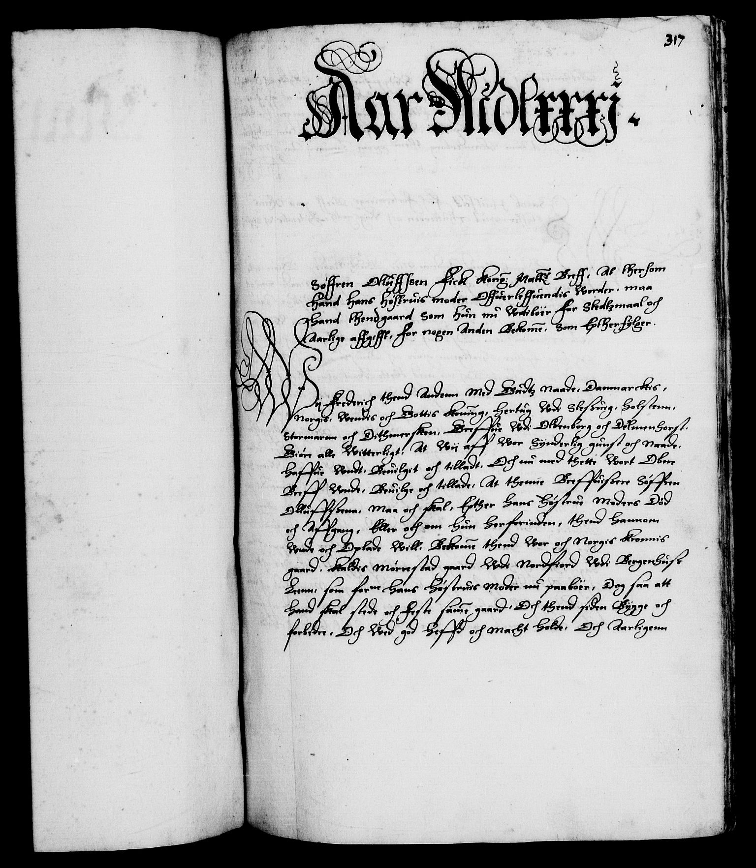 Danske Kanselli 1572-1799, RA/EA-3023/F/Fc/Fca/Fcaa/L0001: Norske registre (mikrofilm), 1572-1588, p. 317a