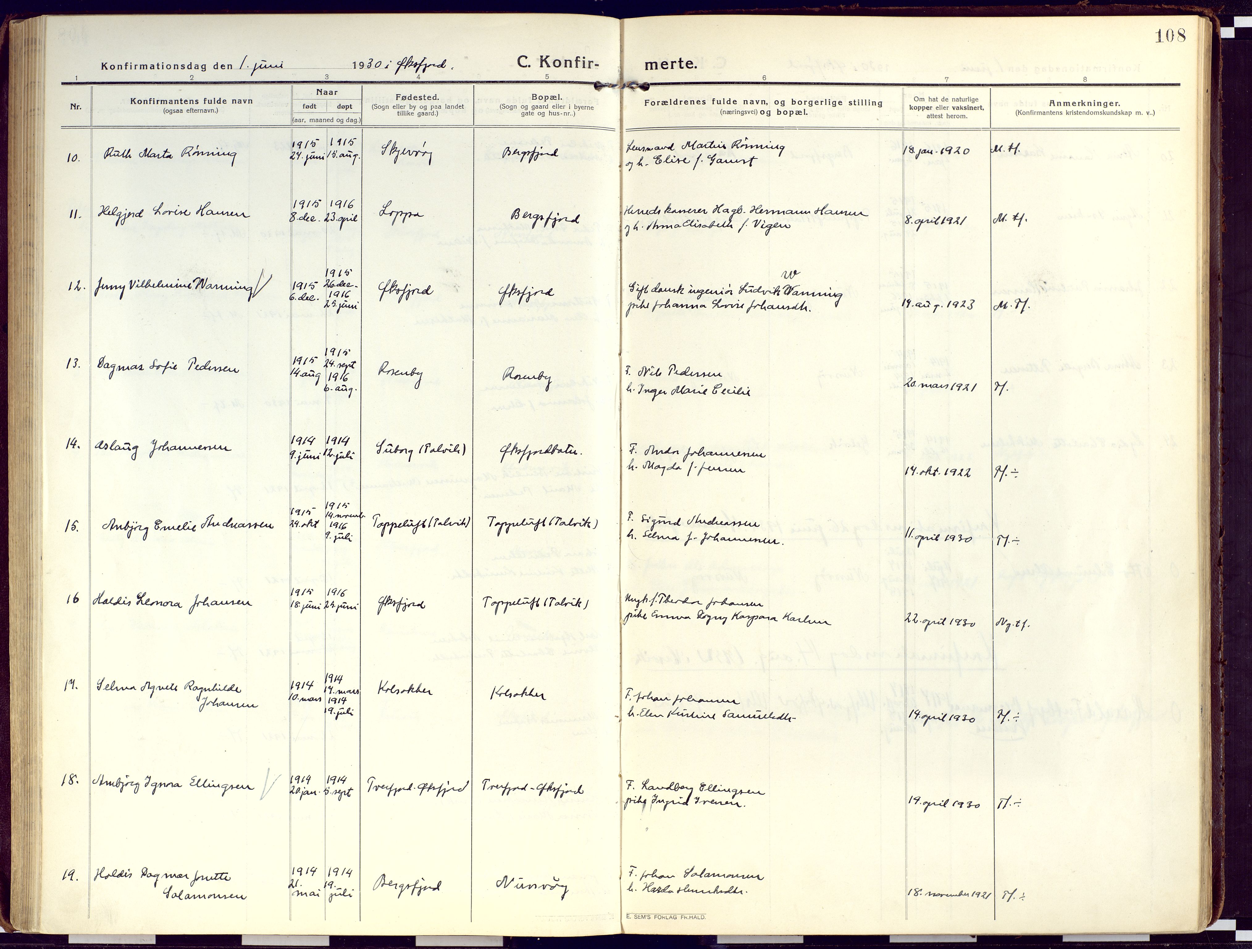 Loppa sokneprestkontor, SATØ/S-1339/H/Ha/L0012kirke: Parish register (official) no. 12, 1917-1932, p. 108