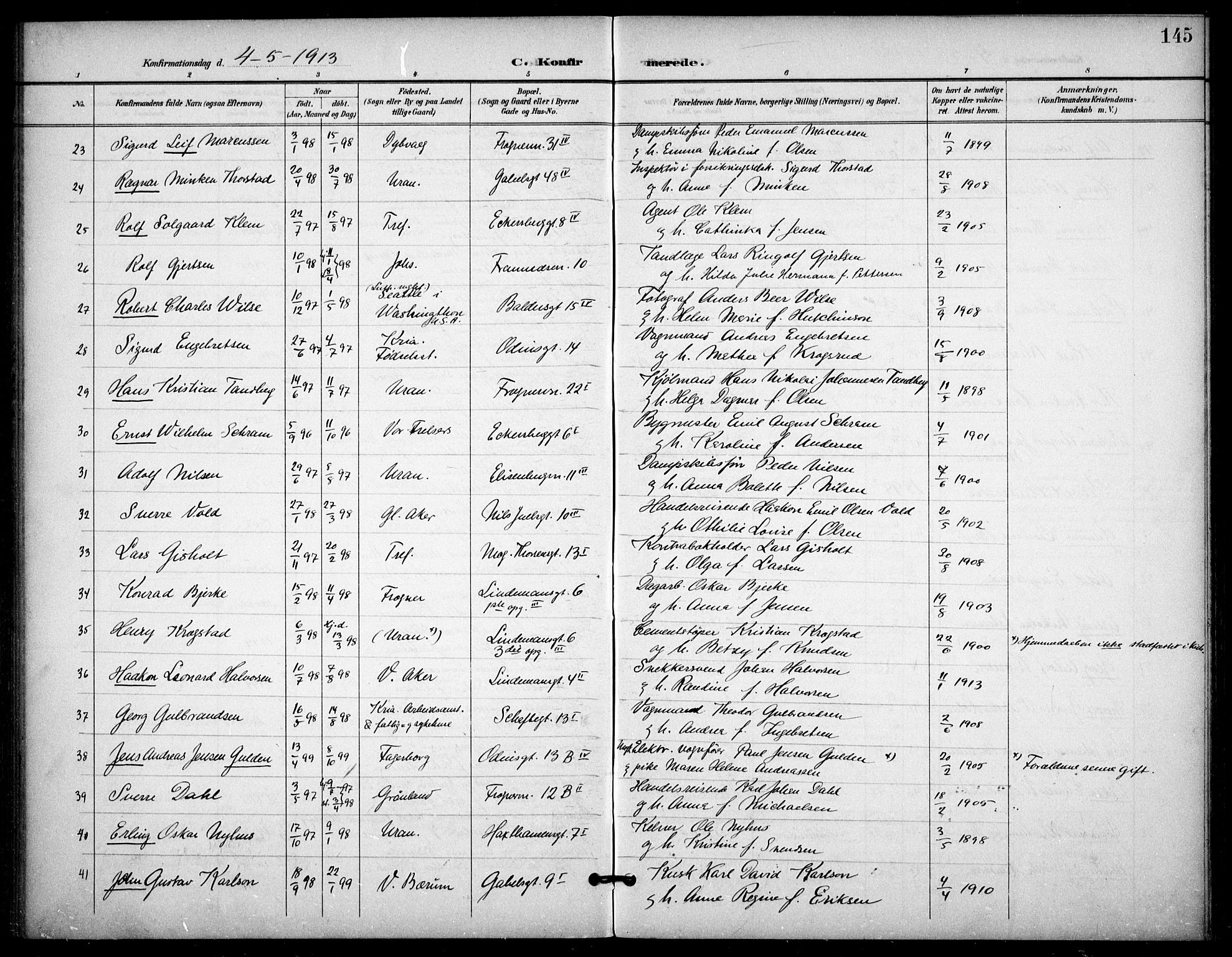 Frogner prestekontor Kirkebøker, SAO/A-10886/F/Fa/L0001: Parish register (official) no. 1, 1898-1916, p. 145