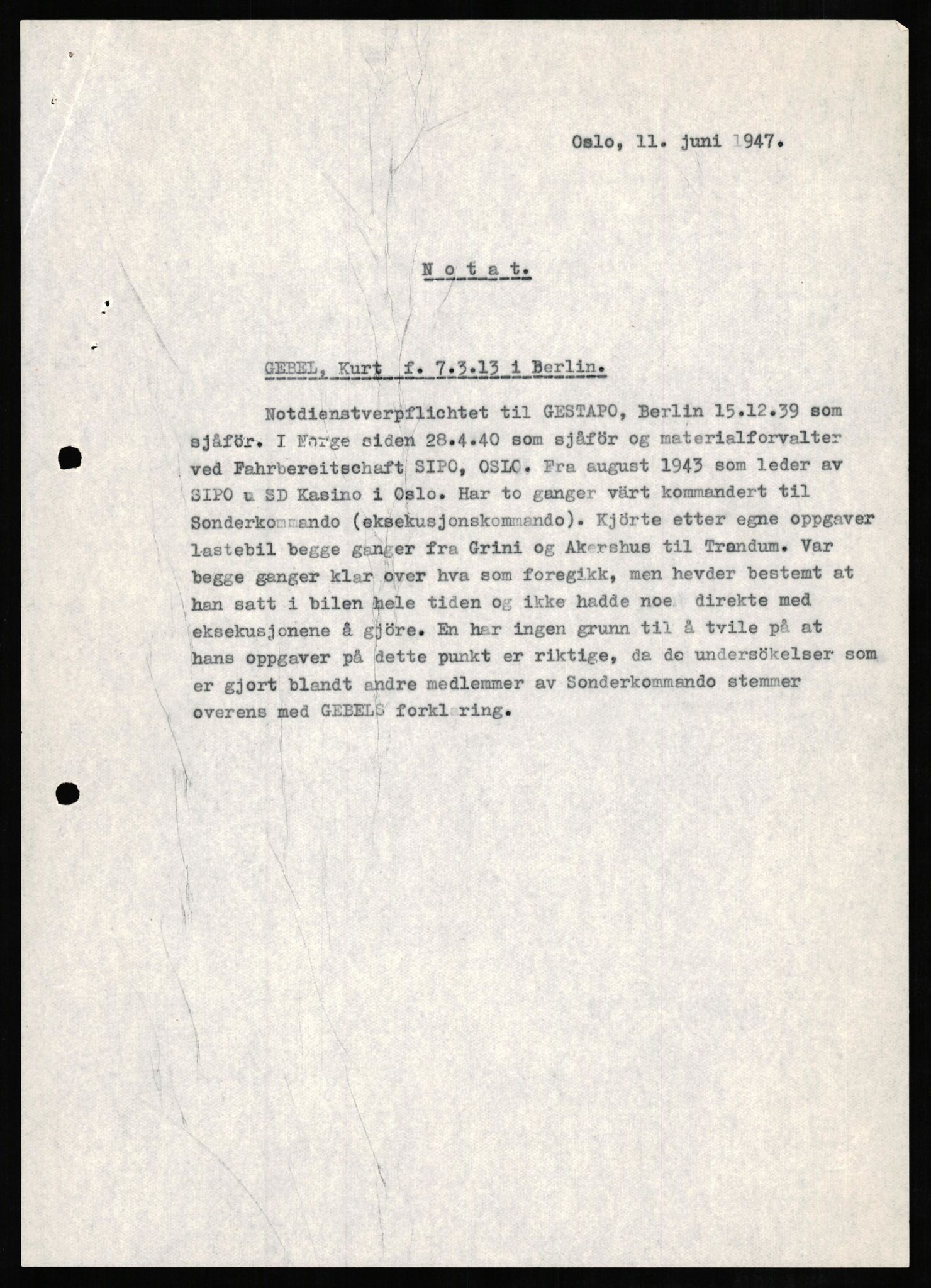 Forsvaret, Forsvarets overkommando II, AV/RA-RAFA-3915/D/Db/L0009: CI Questionaires. Tyske okkupasjonsstyrker i Norge. Tyskere., 1945-1946, p. 325