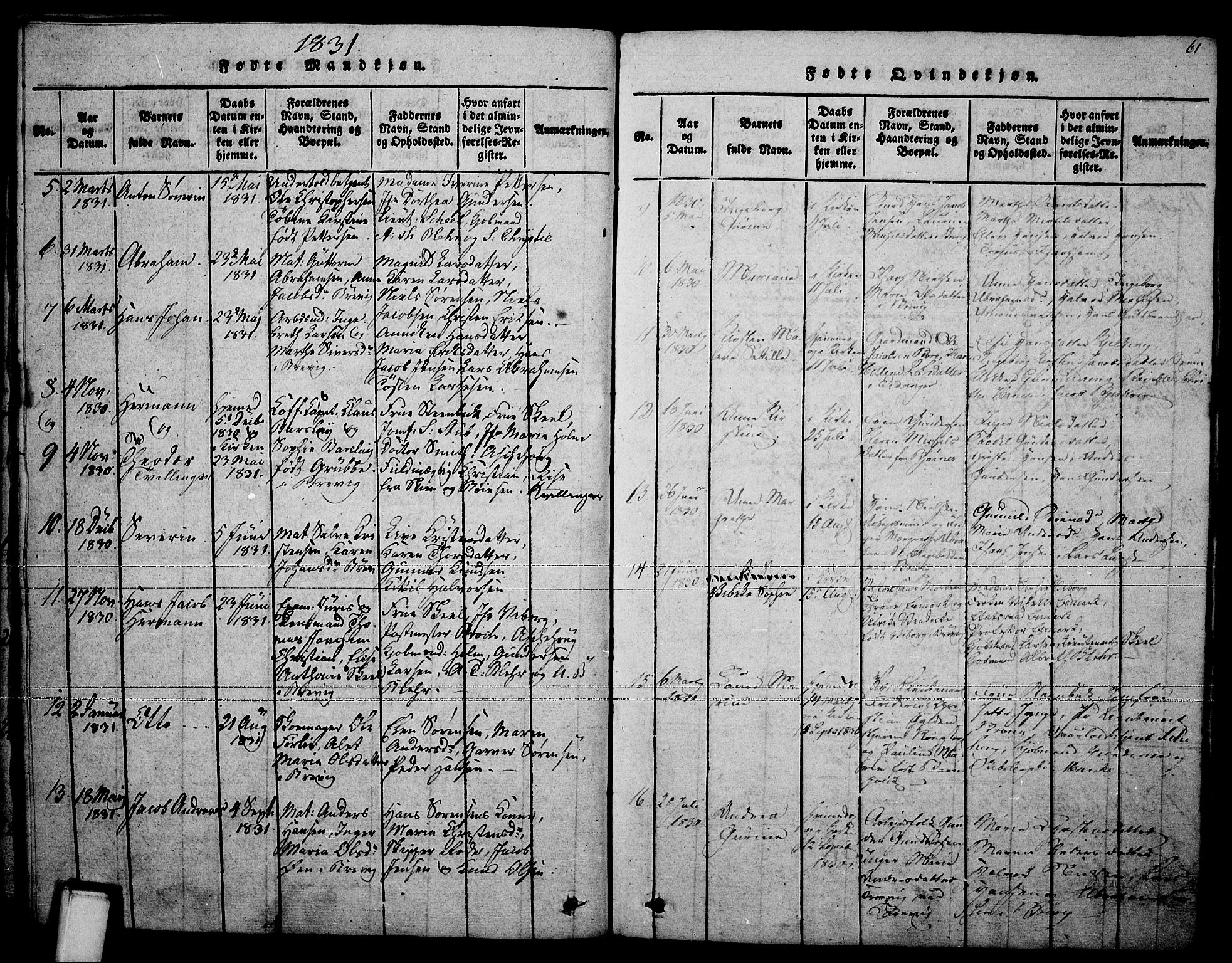 Brevik kirkebøker, SAKO/A-255/F/Fa/L0004: Parish register (official) no. 4, 1814-1846, p. 61