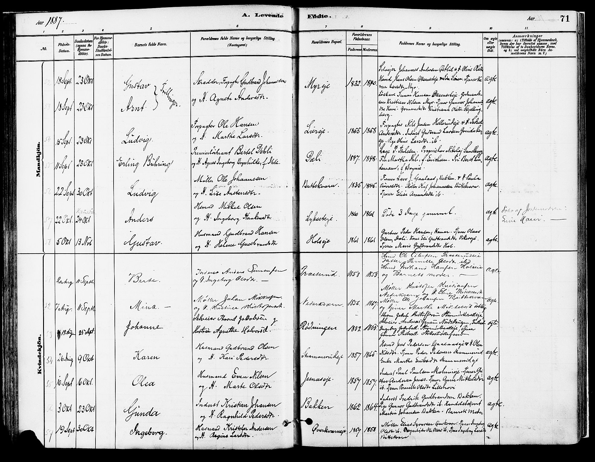 Vang prestekontor, Hedmark, SAH/PREST-008/H/Ha/Haa/L0018A: Parish register (official) no. 18A, 1880-1906, p. 71