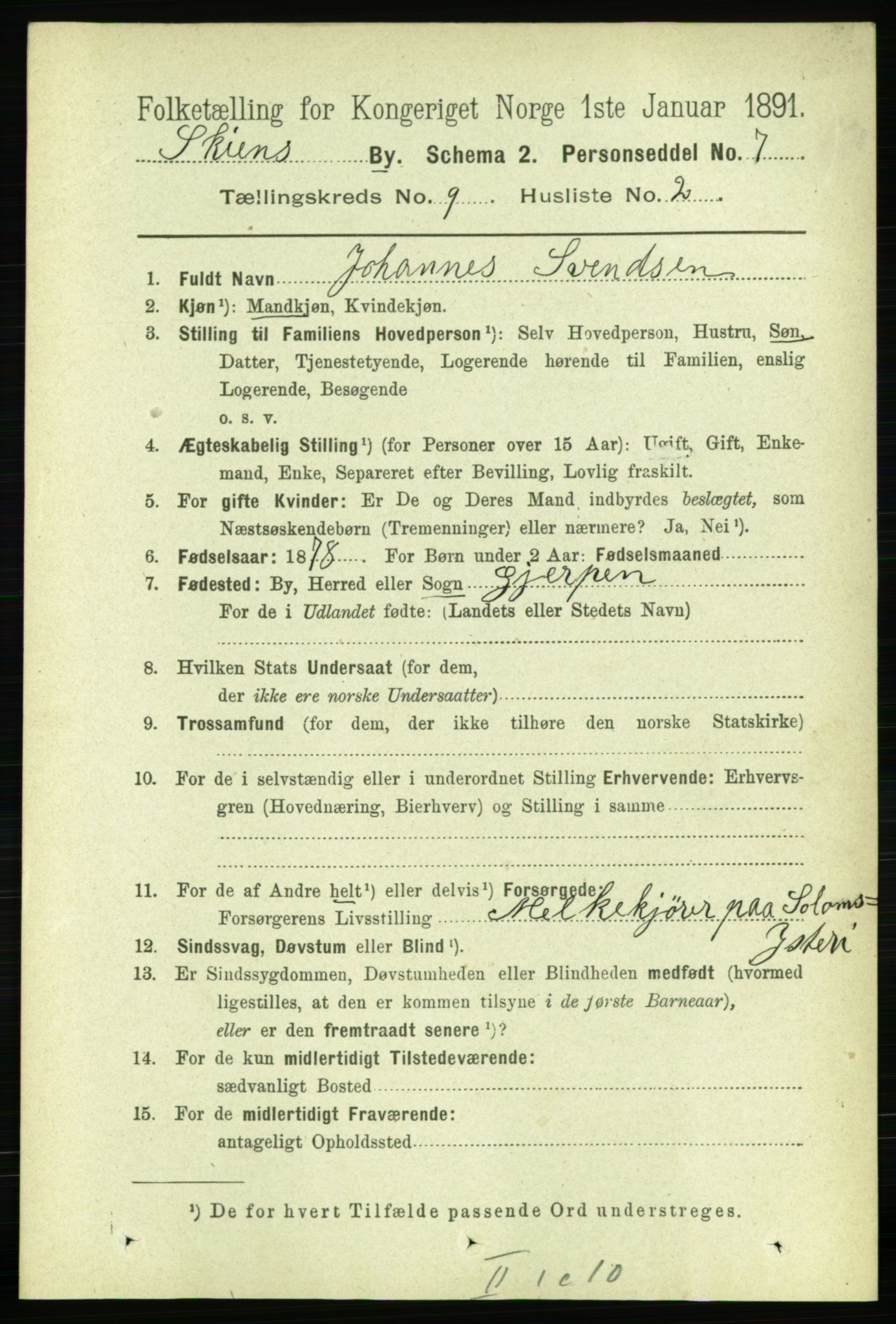 RA, 1891 census for 0806 Skien, 1891, p. 3533