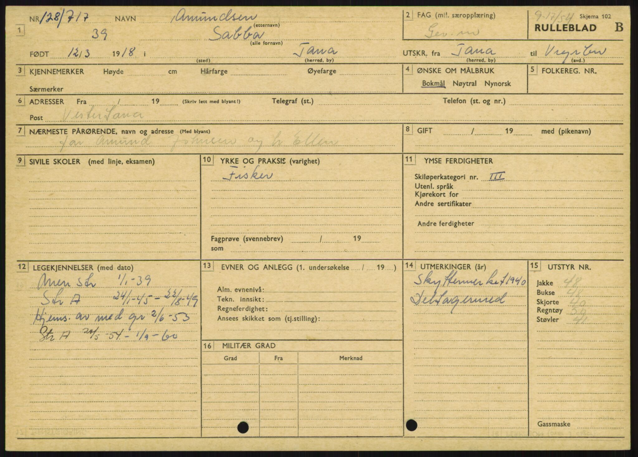 Forsvaret, Varanger bataljon, AV/RA-RAFA-2258/1/D/L0446: Rulleblad for menige født 1917-1919, 1917-1919, p. 304