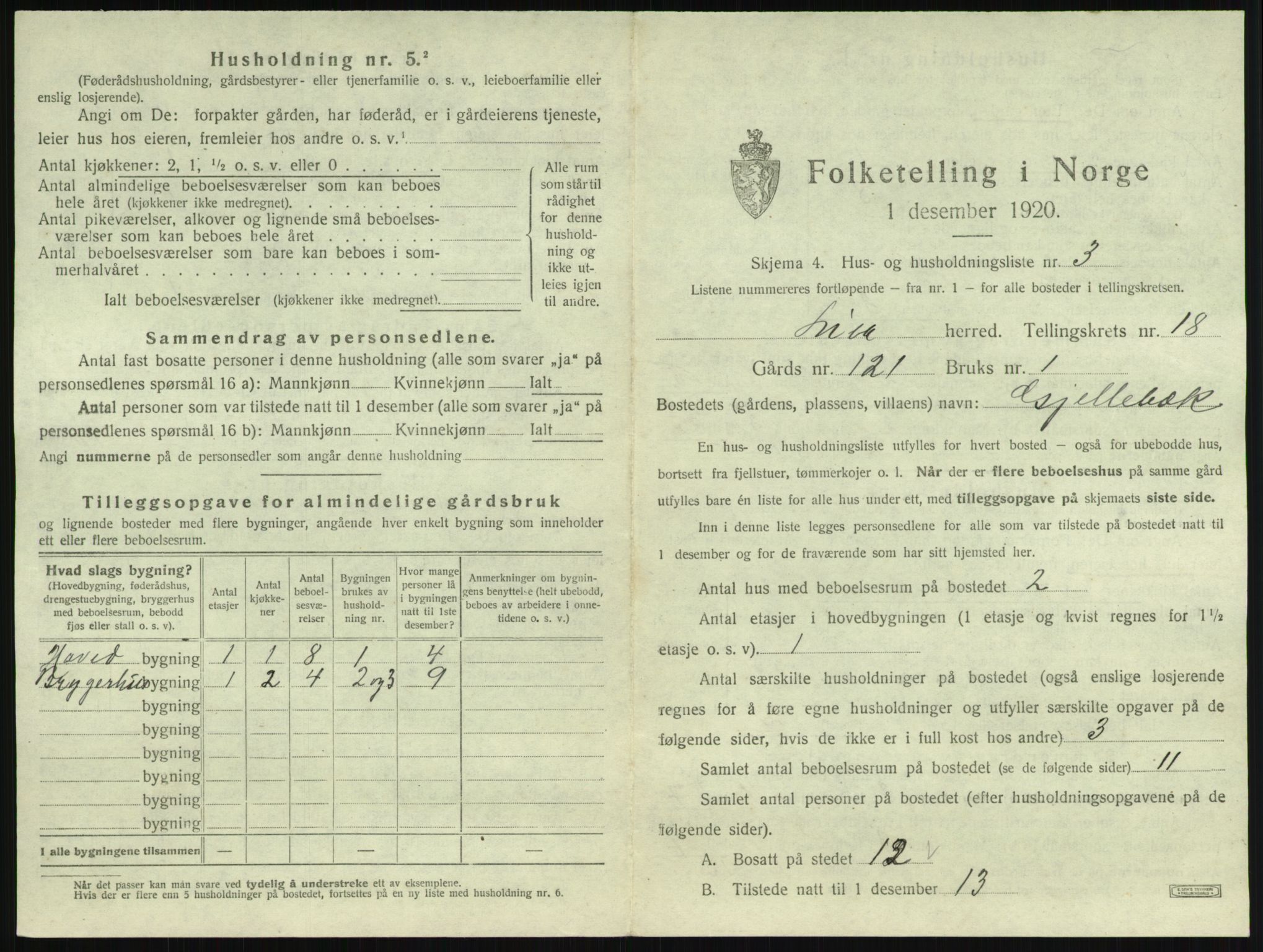 SAKO, 1920 census for Lier, 1920, p. 3054