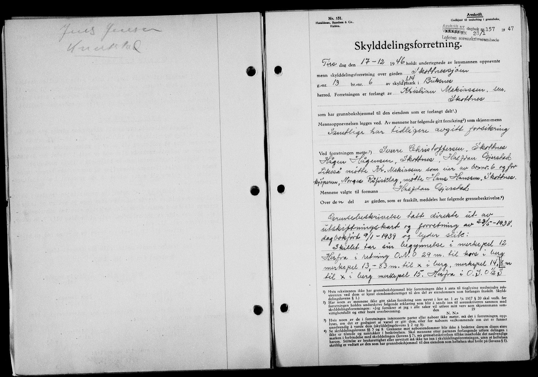 Lofoten sorenskriveri, SAT/A-0017/1/2/2C/L0015a: Mortgage book no. 15a, 1946-1947, Diary no: : 157/1947