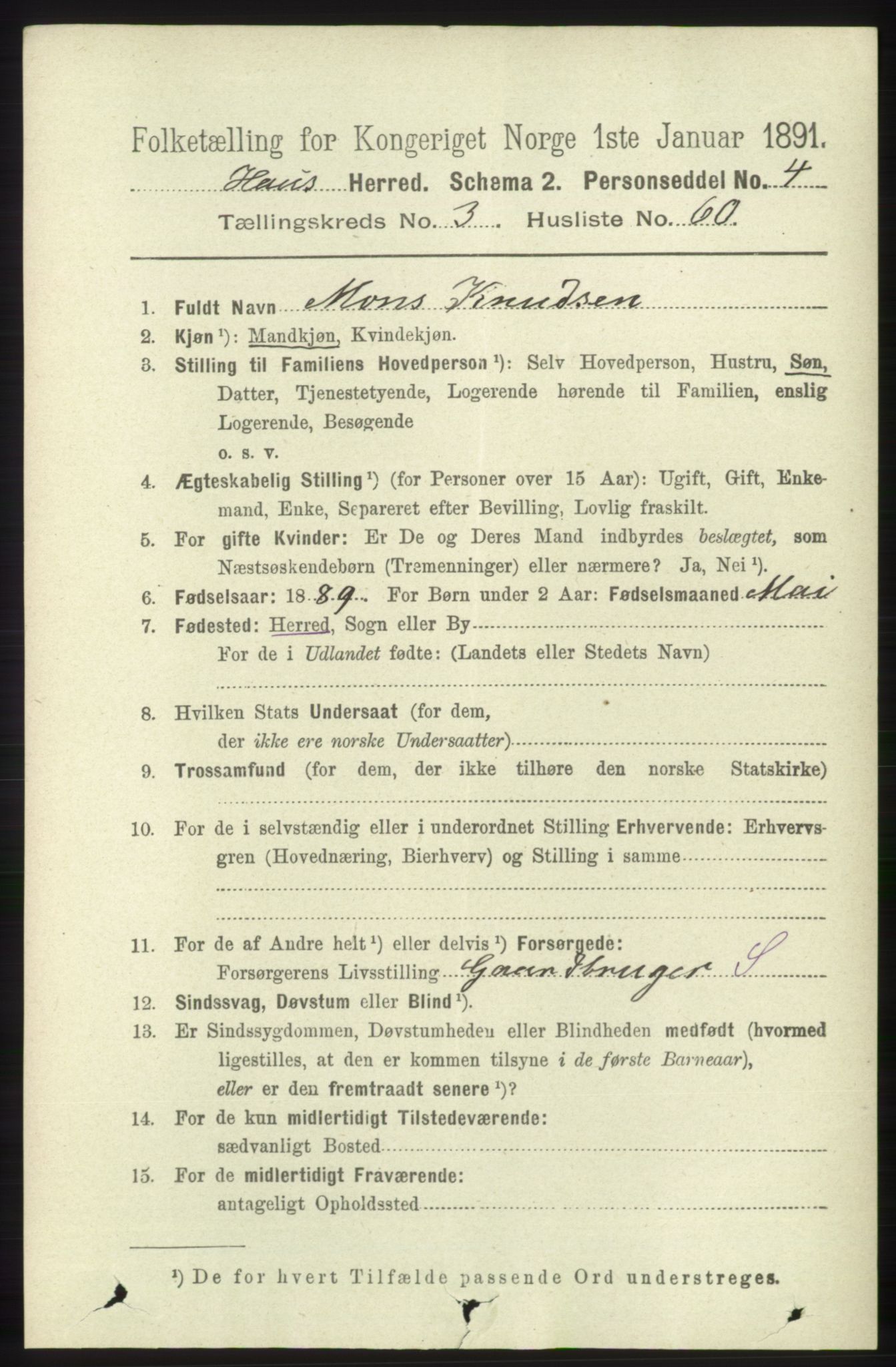 RA, 1891 census for 1250 Haus, 1891, p. 1338