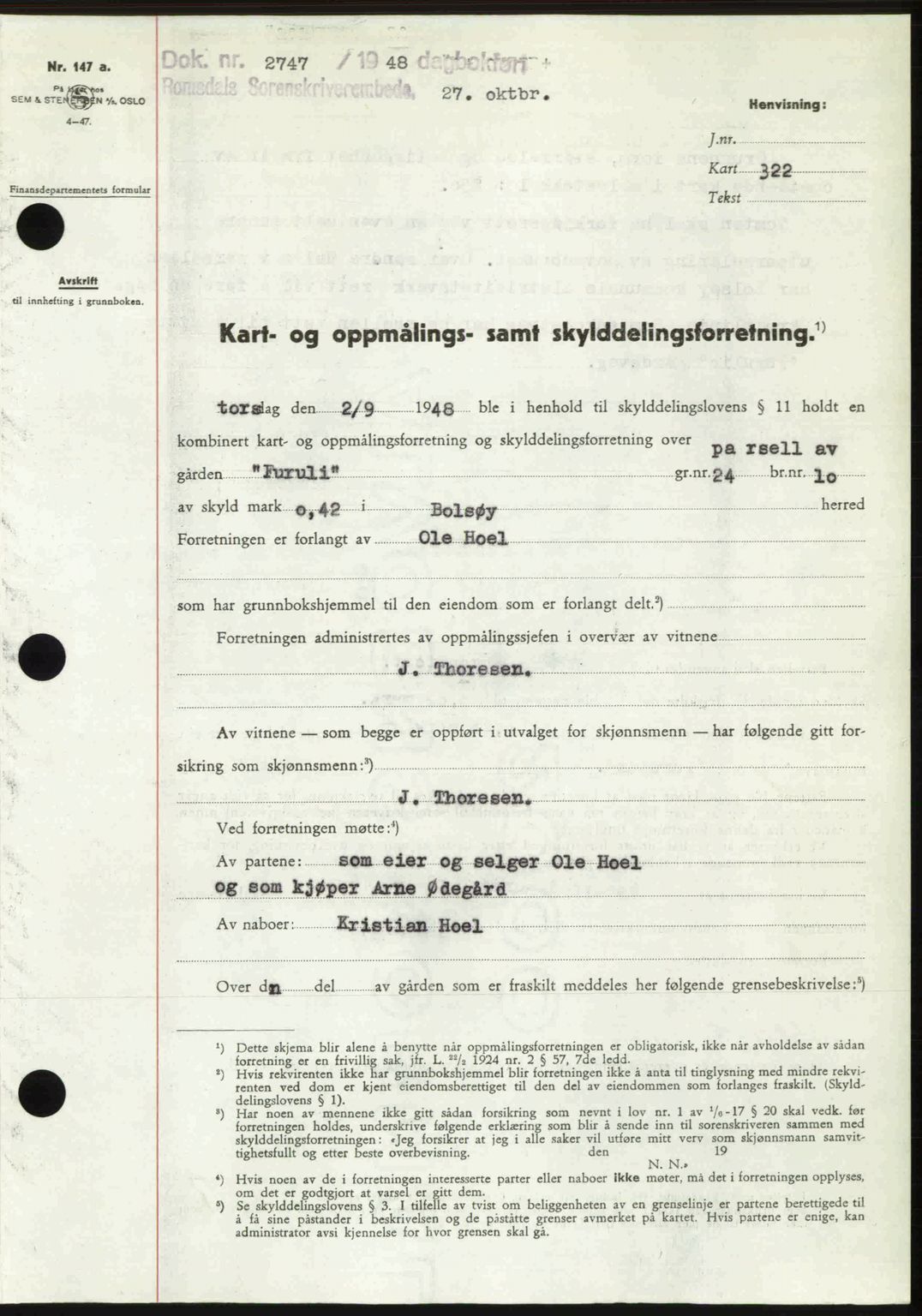 Romsdal sorenskriveri, AV/SAT-A-4149/1/2/2C: Mortgage book no. A27, 1948-1948, Diary no: : 2747/1948