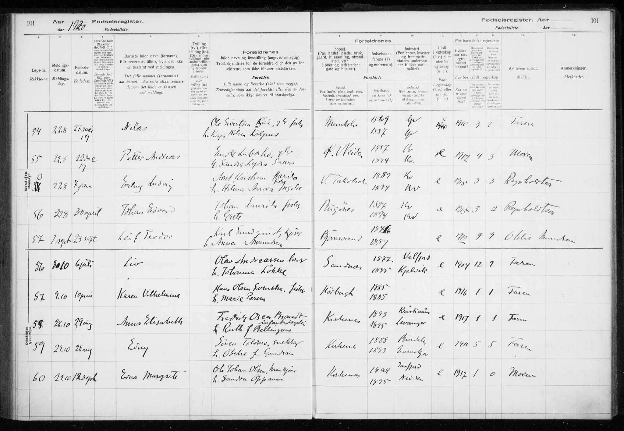 Sør-Varanger sokneprestkontor, AV/SATØ-S-1331/I/Ia/L0016: Birth register no. 16, 1915-1925, p. 101