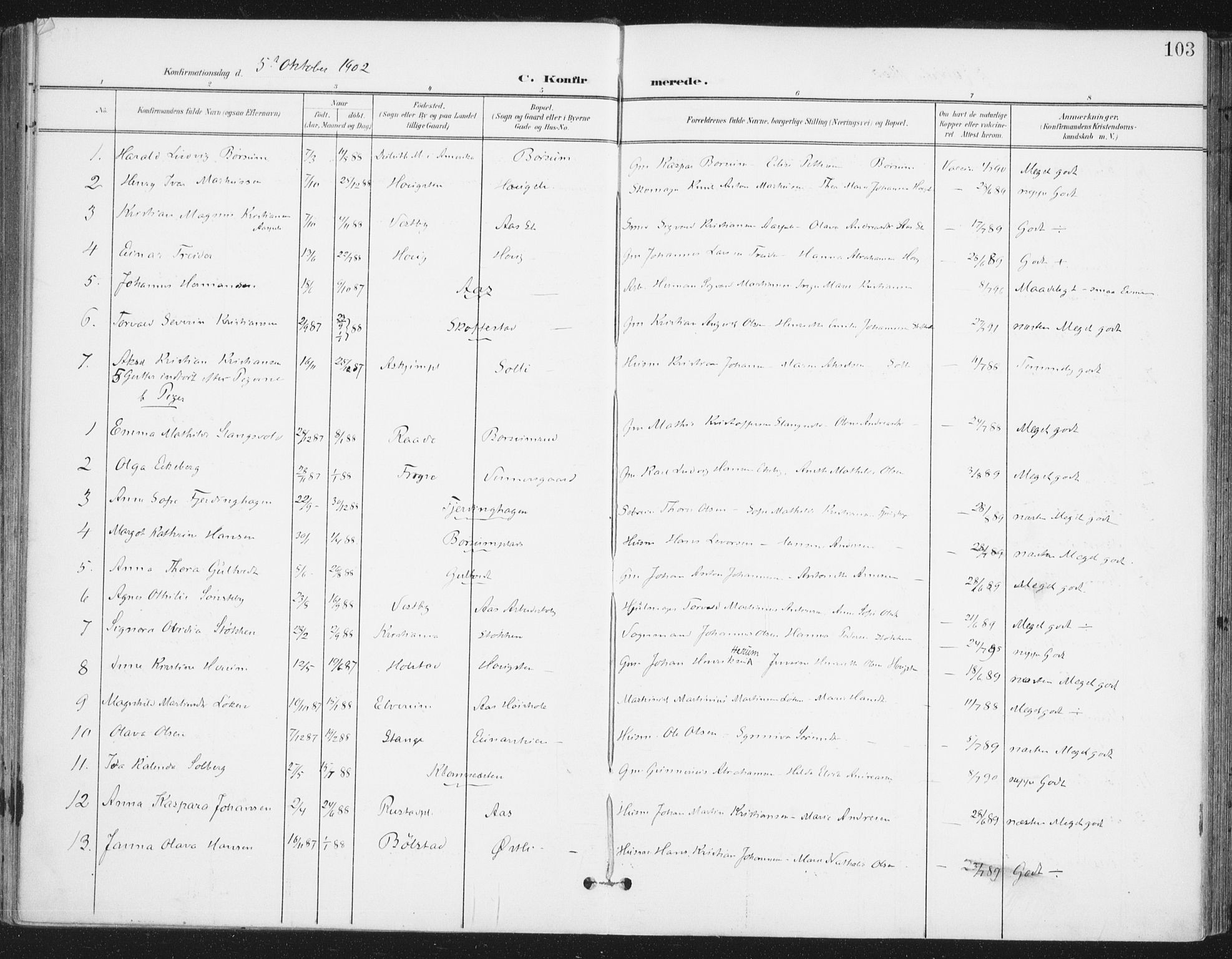 Ås prestekontor Kirkebøker, AV/SAO-A-10894/F/Fa/L0010: Parish register (official) no. I 10, 1900-1918, p. 103