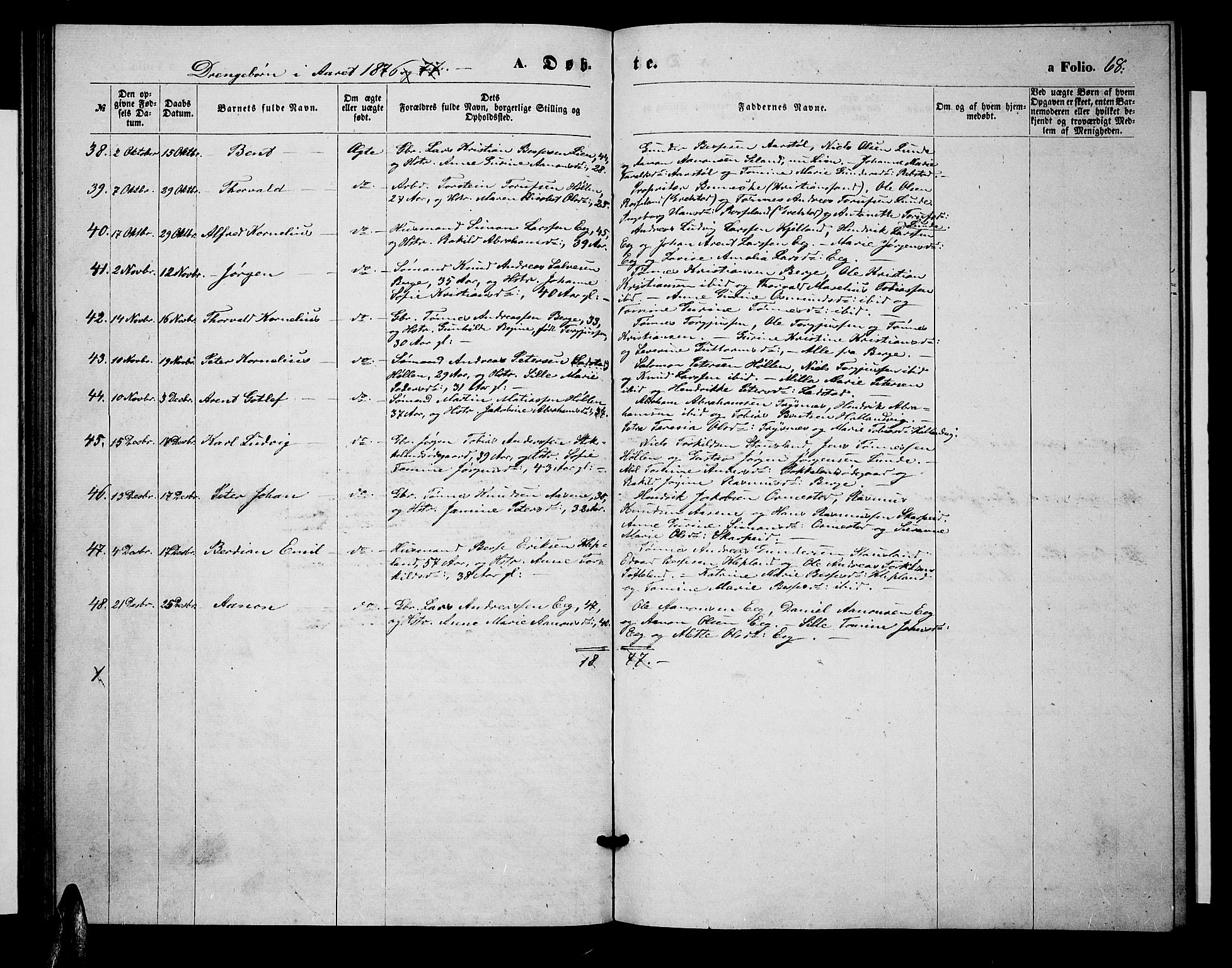 Søgne sokneprestkontor, SAK/1111-0037/F/Fb/Fbb/L0004: Parish register (copy) no. B 4, 1864-1883, p. 68