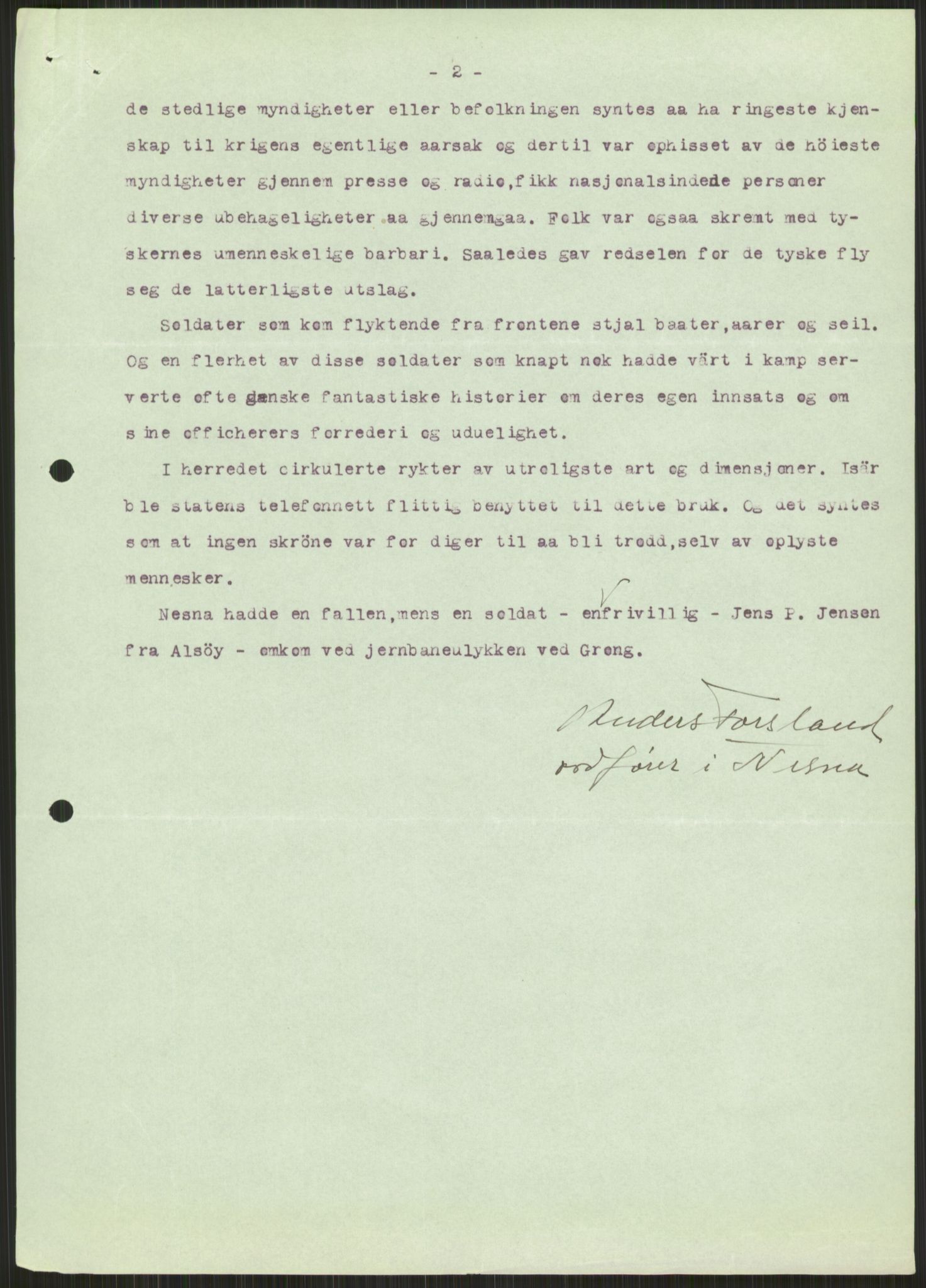 Forsvaret, Forsvarets krigshistoriske avdeling, AV/RA-RAFA-2017/Y/Ya/L0017: II-C-11-31 - Fylkesmenn.  Rapporter om krigsbegivenhetene 1940., 1940, p. 257