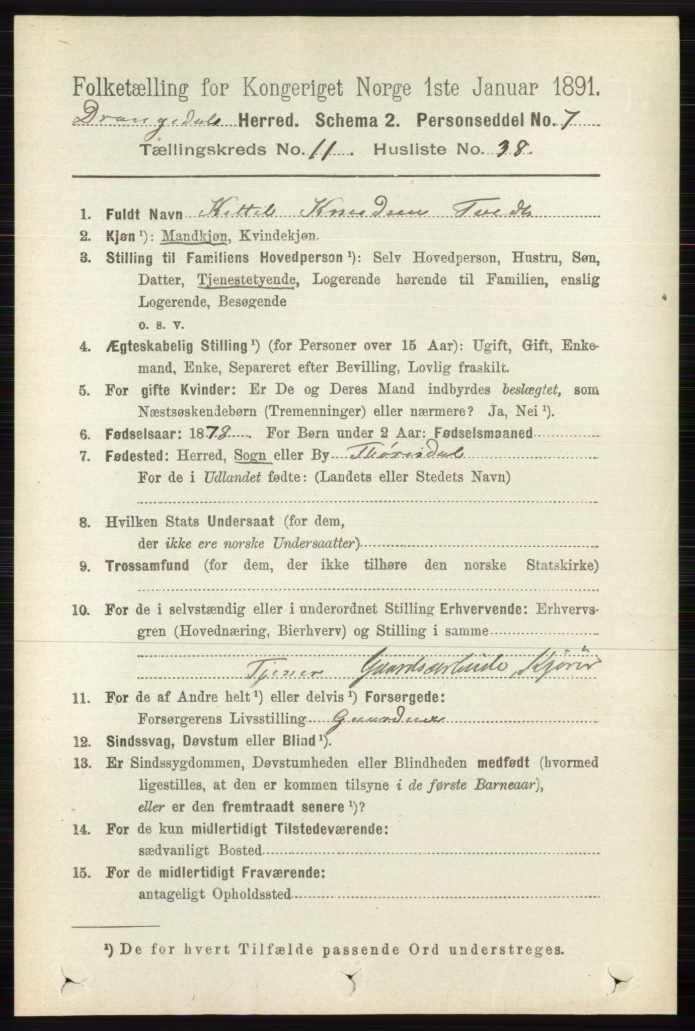 RA, 1891 census for 0817 Drangedal, 1891, p. 4168