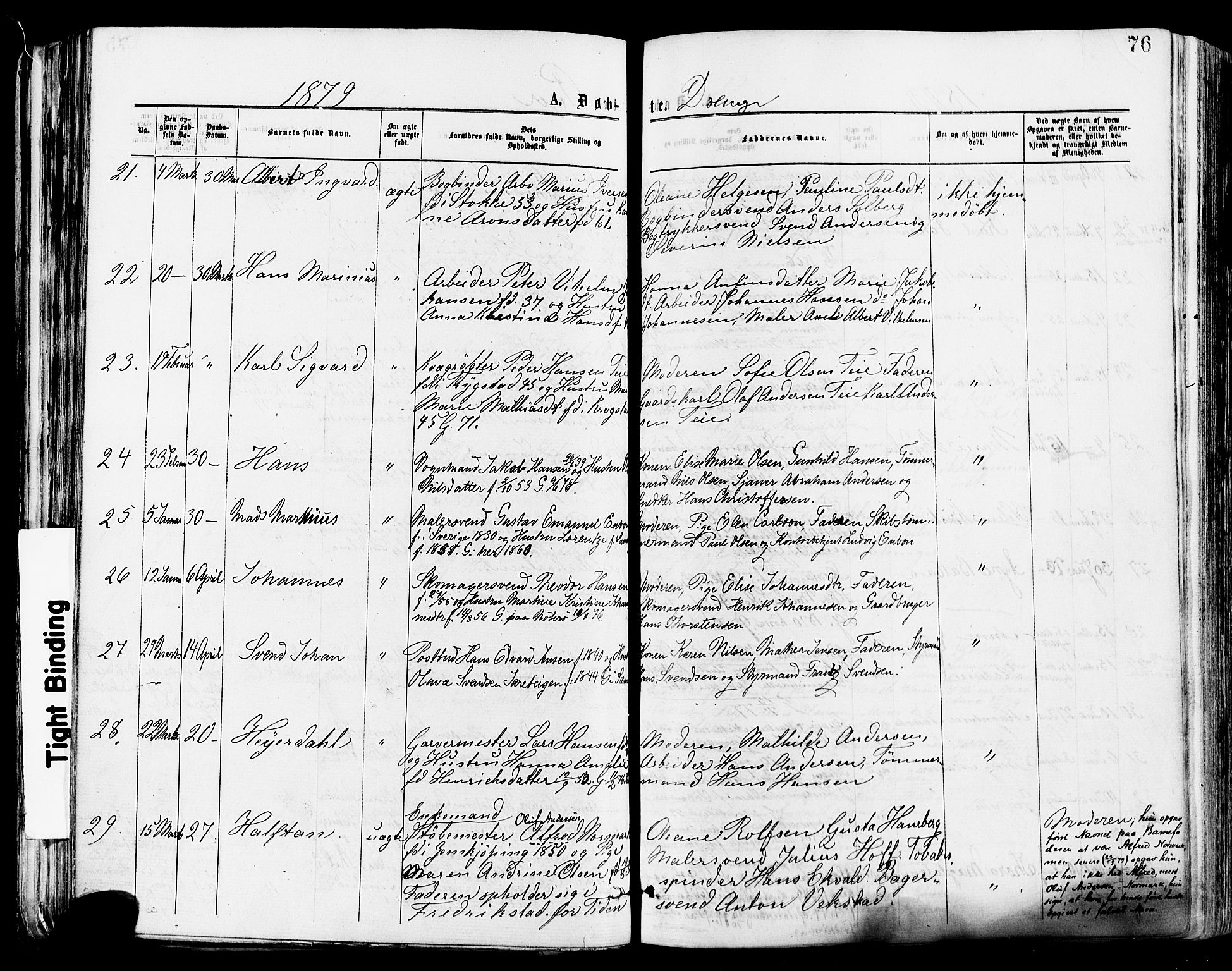 Tønsberg kirkebøker, AV/SAKO-A-330/F/Fa/L0010: Parish register (official) no. I 10, 1874-1880, p. 76
