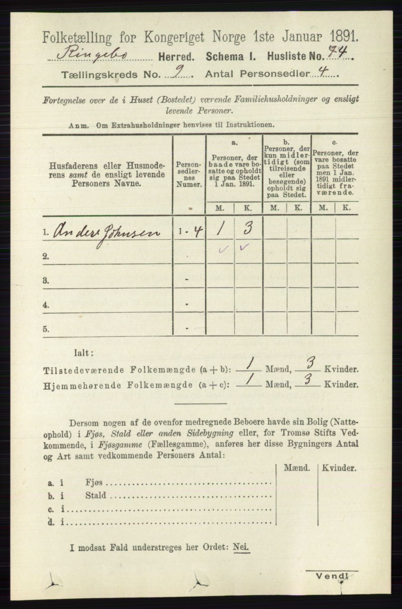 RA, 1891 census for 0520 Ringebu, 1891, p. 4236