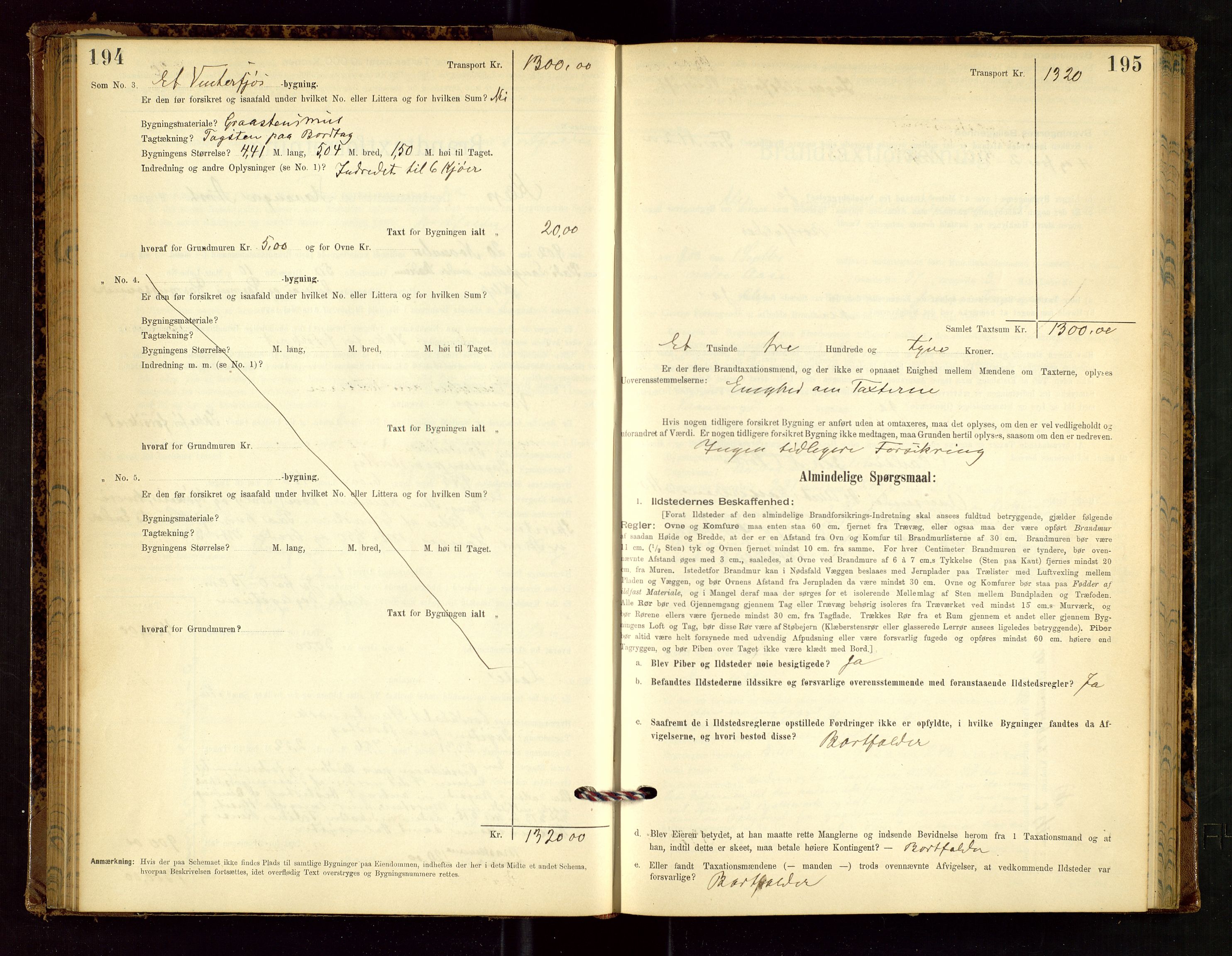 Klepp lensmannskontor, SAST/A-100163/Goc/L0002: "Brandtaxationsprotokol" m/register, 1898-1902, p. 194-195