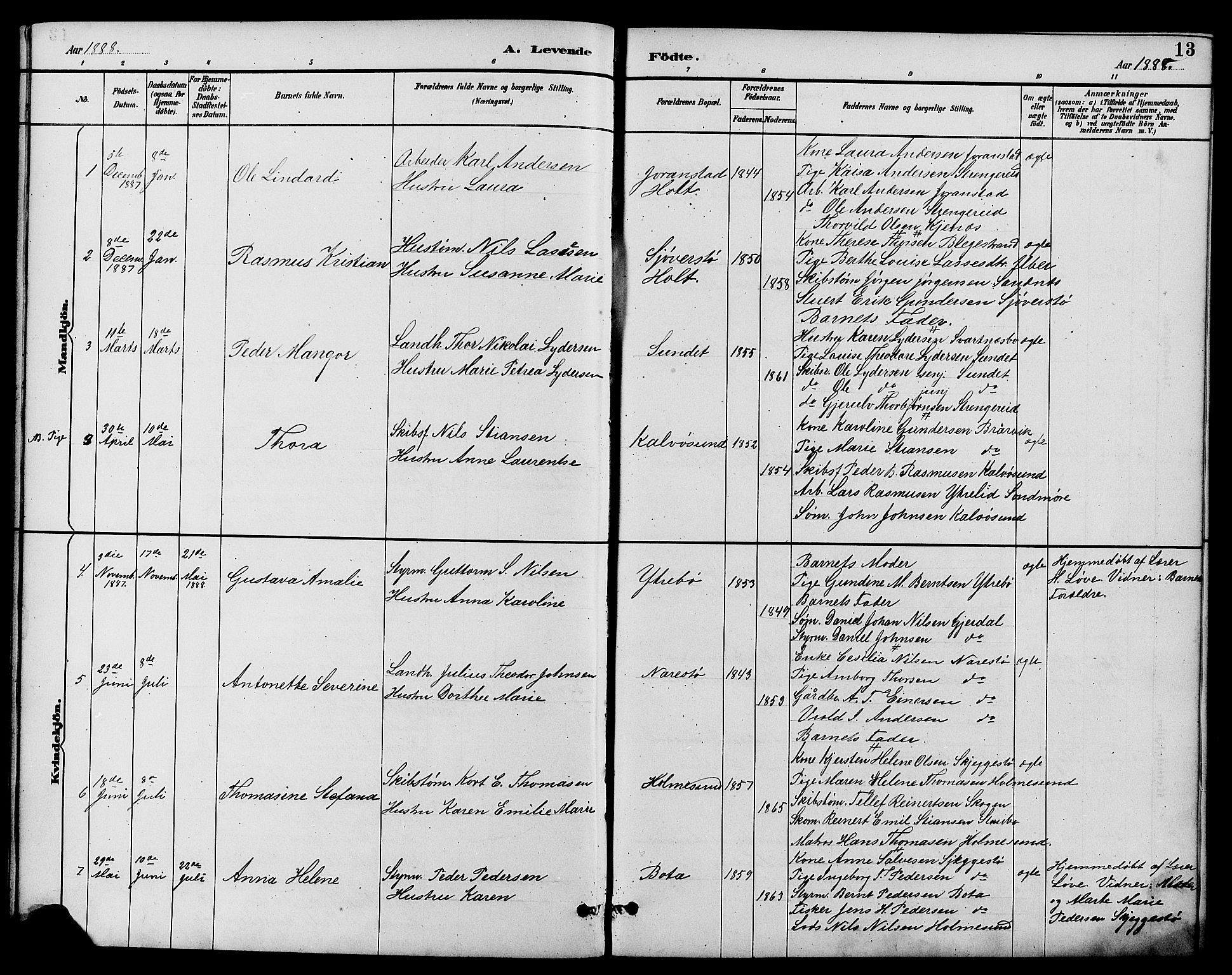 Dypvåg sokneprestkontor, AV/SAK-1111-0007/F/Fb/Fbb/L0004: Parish register (copy) no. B 4, 1887-1905, p. 13