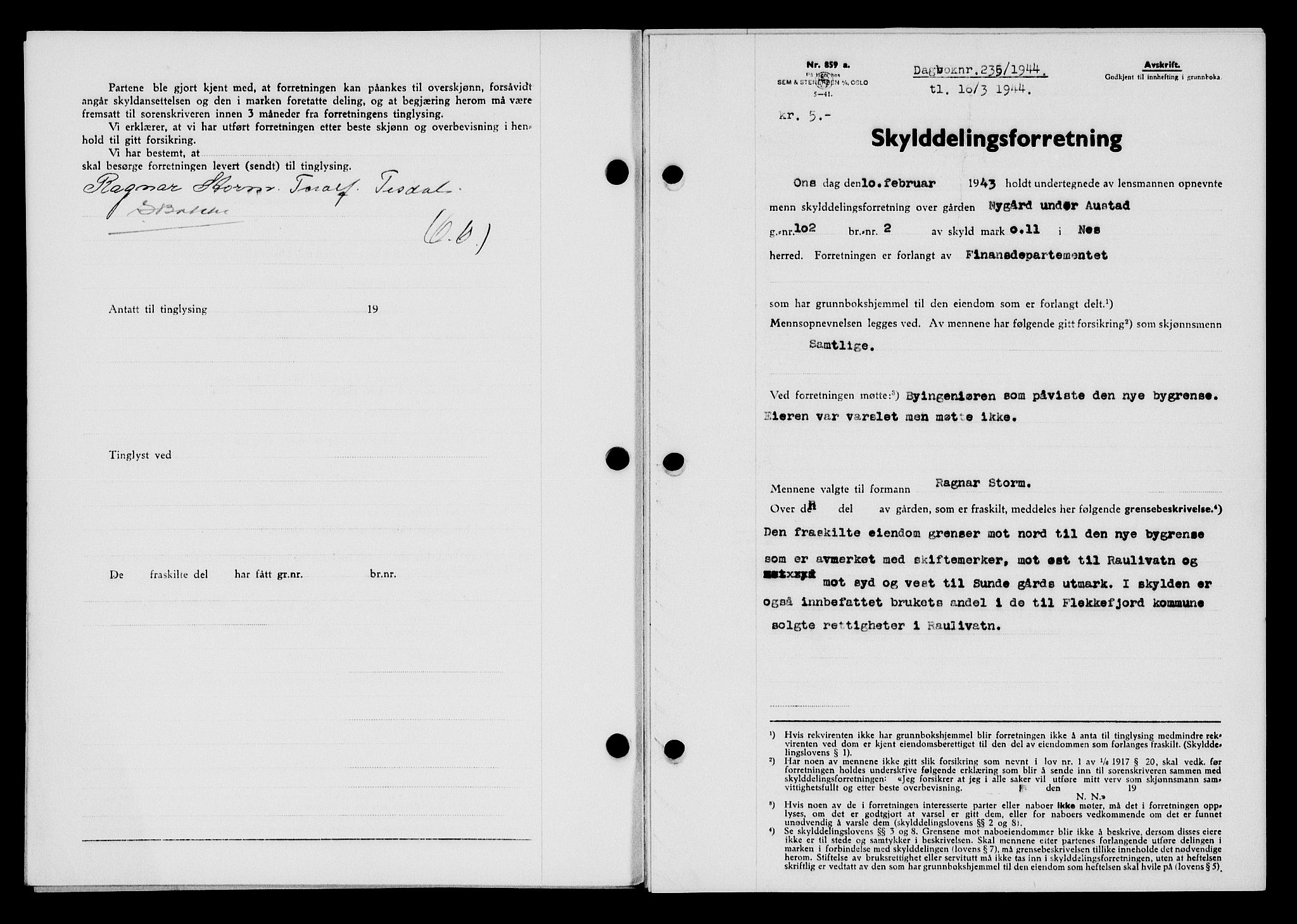 Flekkefjord sorenskriveri, SAK/1221-0001/G/Gb/Gba/L0059: Mortgage book no. A-7, 1944-1945, Diary no: : 235/1944