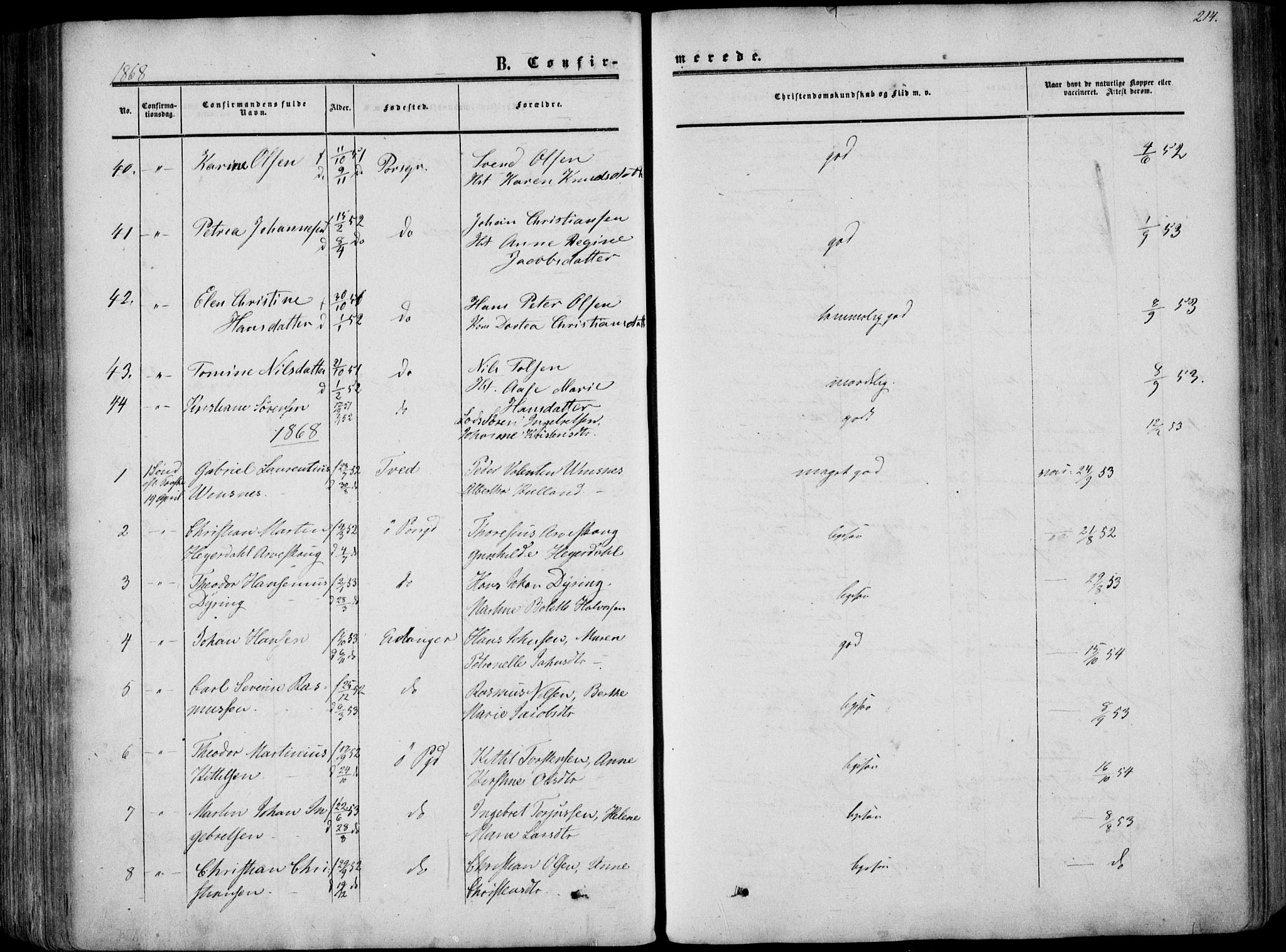 Porsgrunn kirkebøker , AV/SAKO-A-104/F/Fa/L0007: Parish register (official) no. 7, 1858-1877, p. 214