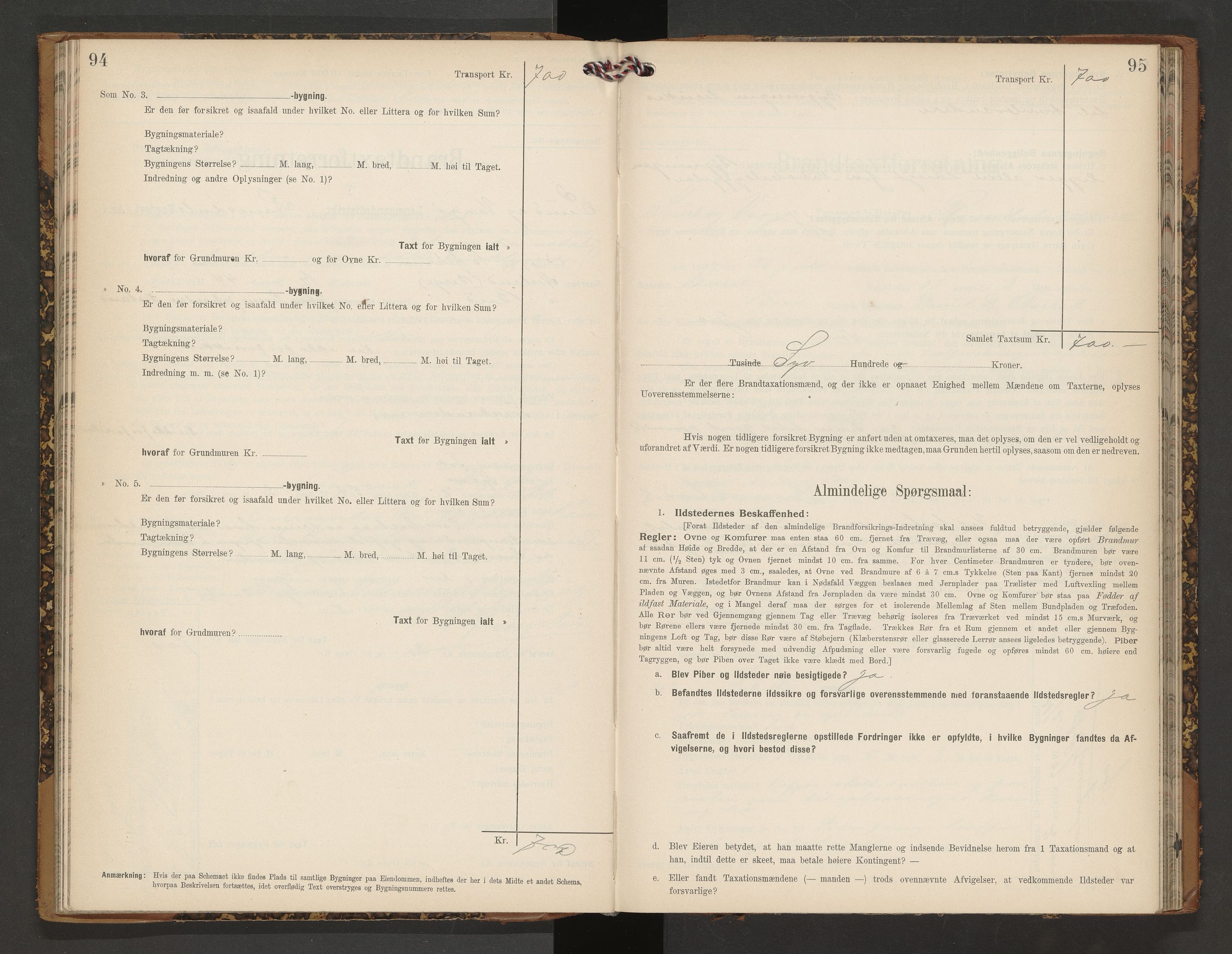 Norges Brannkasse Vågøy og Sund, AV/SAT-A-5504/Fb/L0002: Branntakstprotokoll, 1904-1913, p. 94-95
