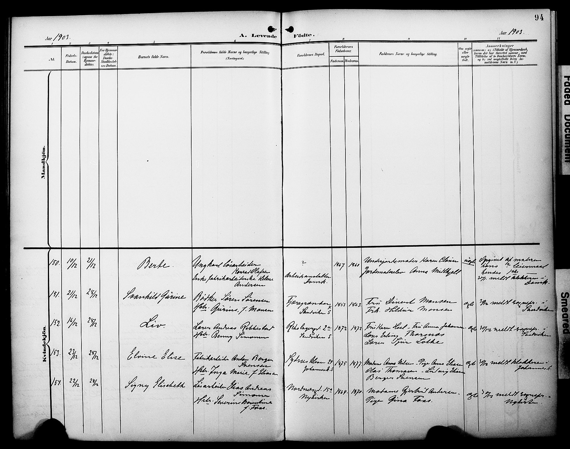 Fødselsstiftelsens sokneprestembete*, SAB/-: Parish register (official) no. A 3, 1901-1910, p. 94