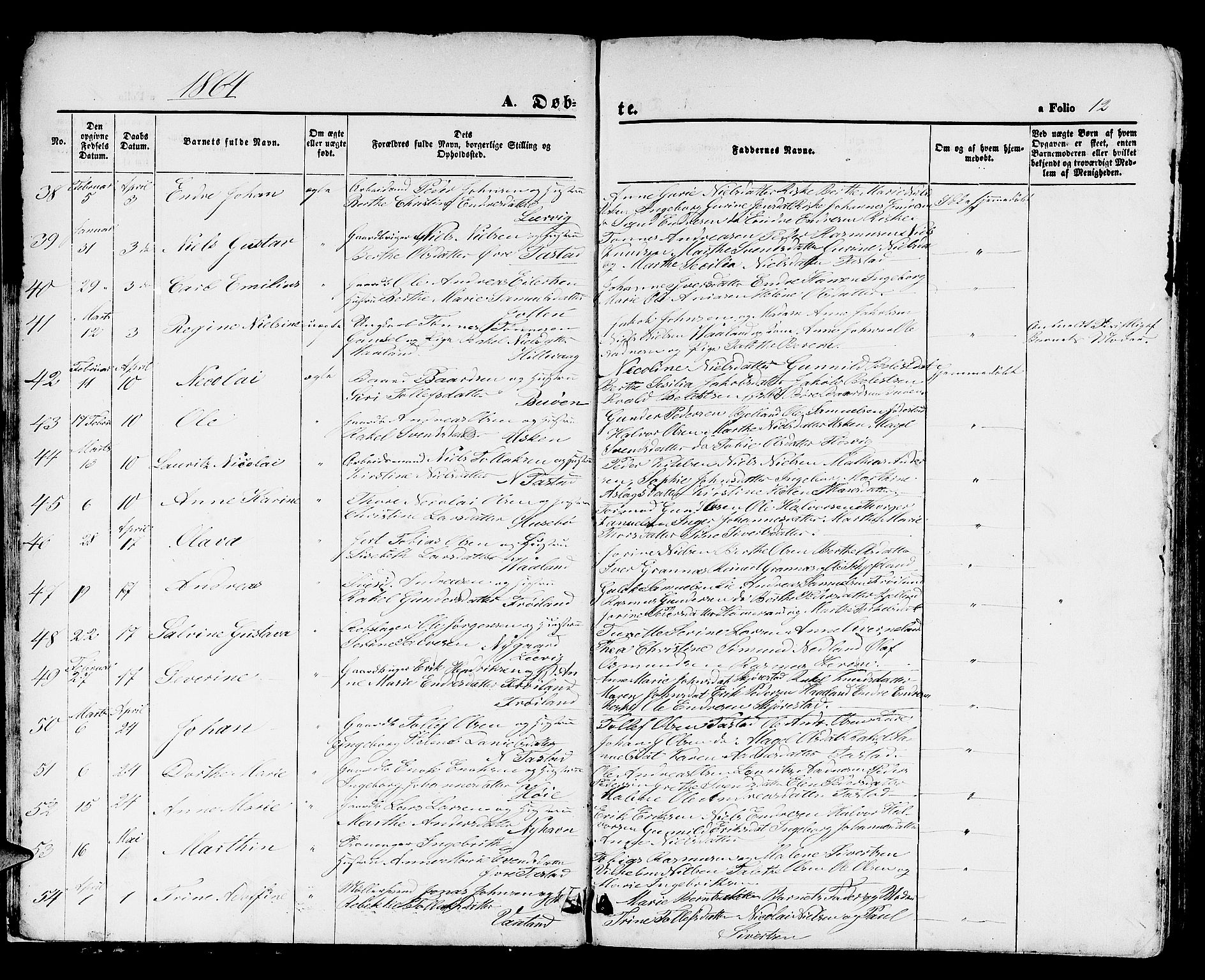 Hetland sokneprestkontor, SAST/A-101826/30/30BB/L0003: Parish register (copy) no. B 3, 1863-1877, p. 12